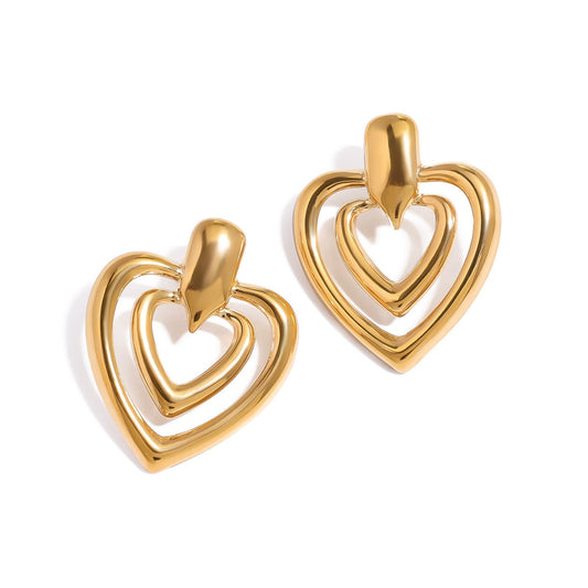 18K Gold Double-layer Heart Earrings