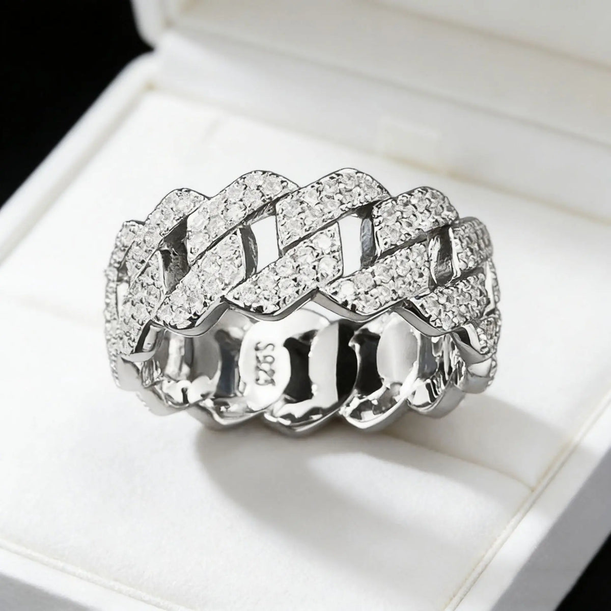 S925 Sterling Silver CZ Cuban Link Ring