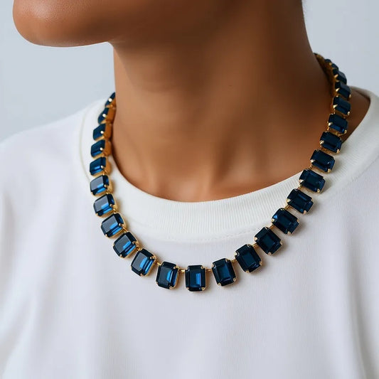 Cara Montana Blue Crystal Emerald Cut Necklace