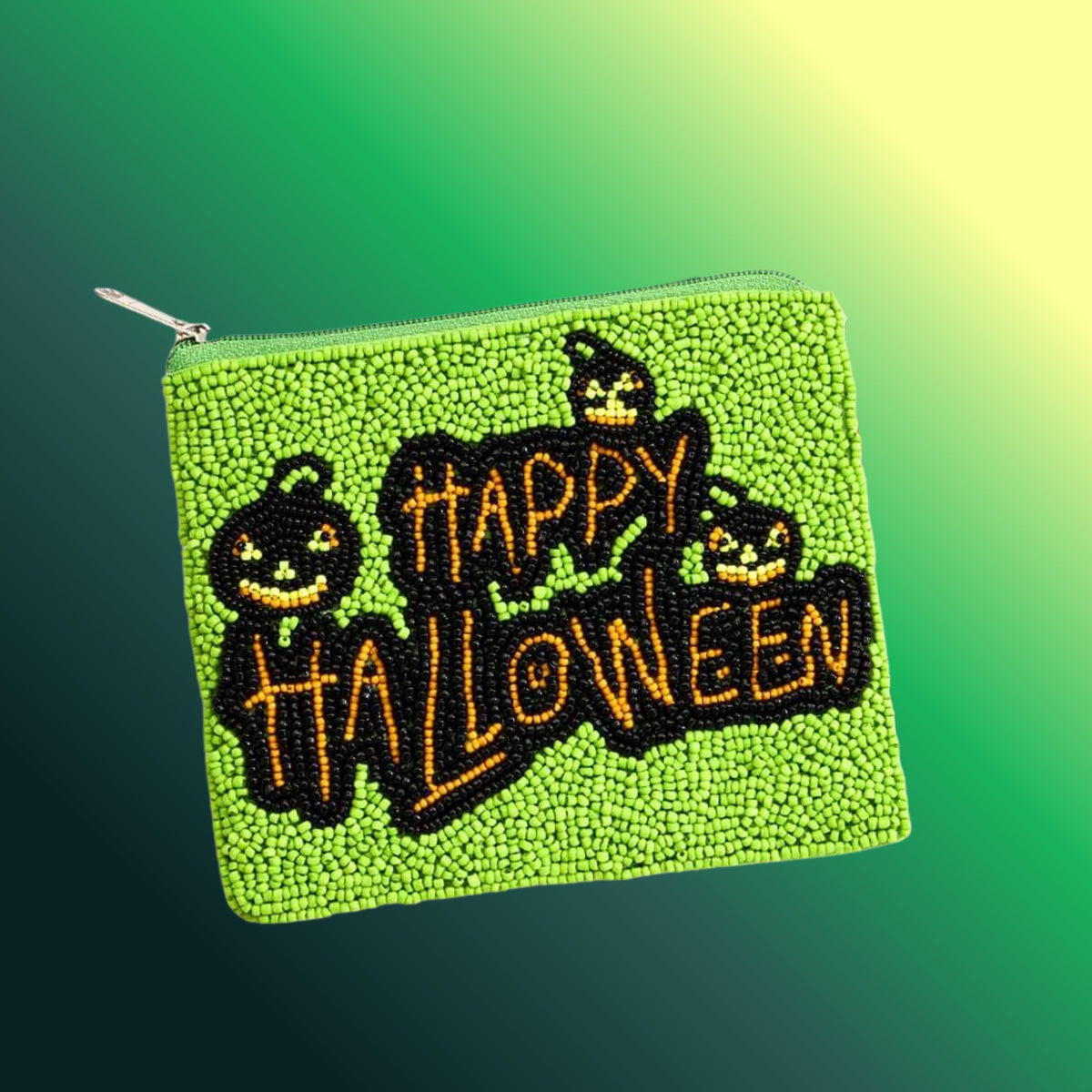 Happy Halloween Seed Beaded Coin Pouch