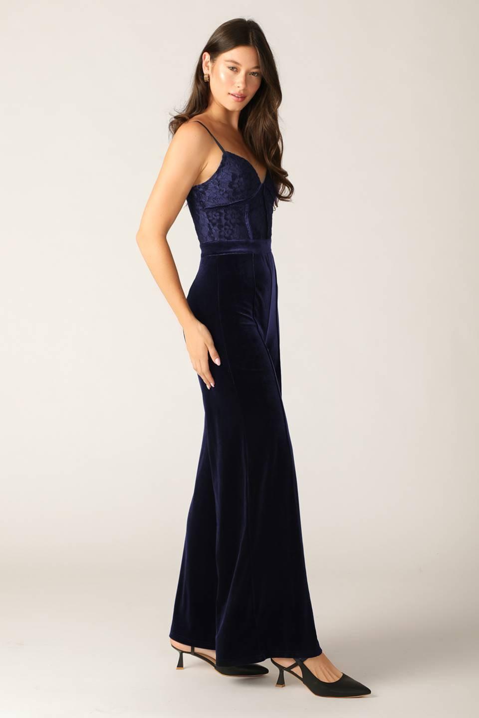 Gleaming Glam Woven Lace Velvet Jumpsuit
