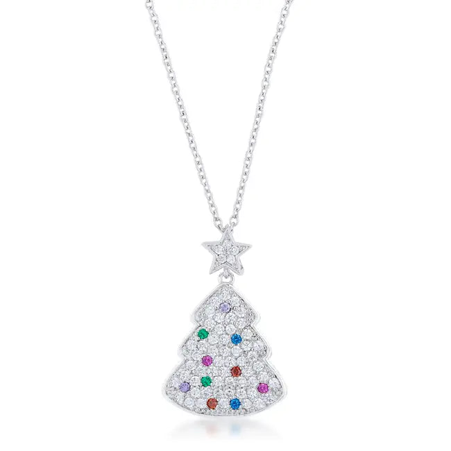 Christmas Tree Drop Necklace in Polished Silver