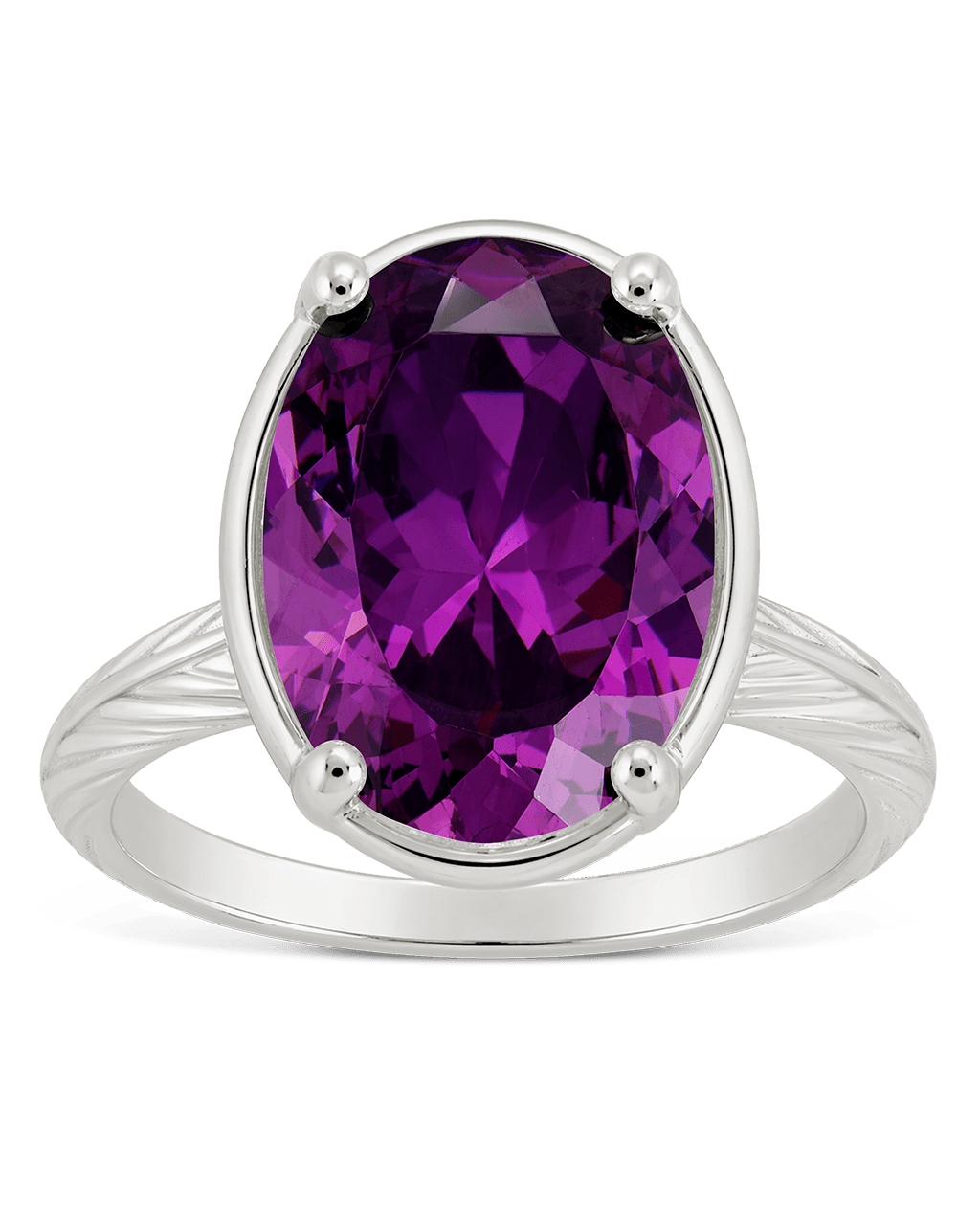 Sterling Silver Oval Cut Amethyst CZ Cocktail Ring