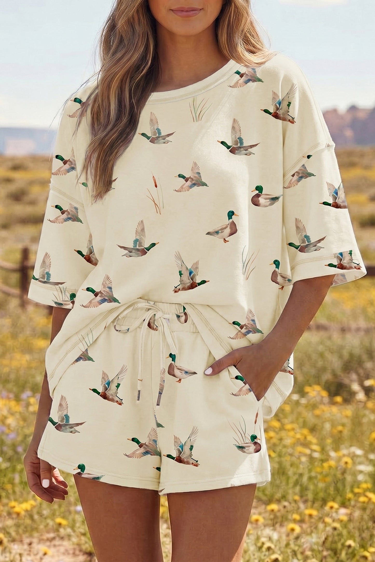 Mallard Duck Oversized Tee & Elastic Shorts Set