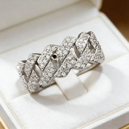S925 Sterling Silver CZ Cuban Link Ring