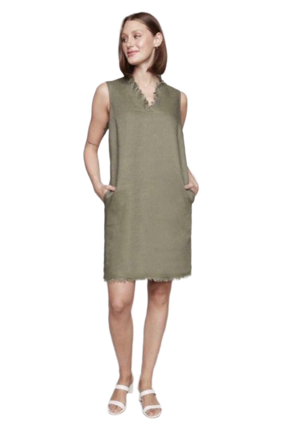 Carré Noir Khaki Linen Dress 7832
