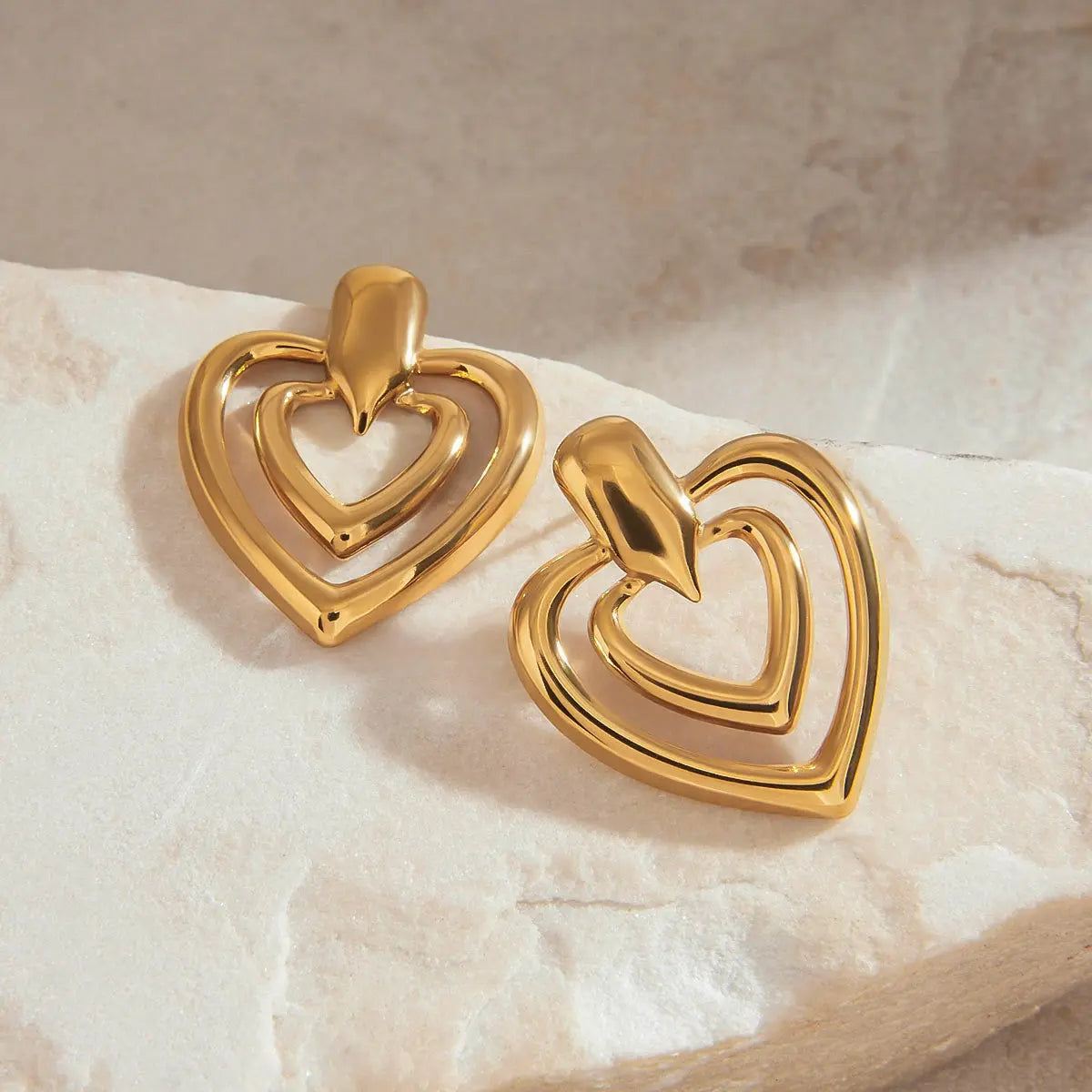 18K Gold Double-layer Heart Earrings