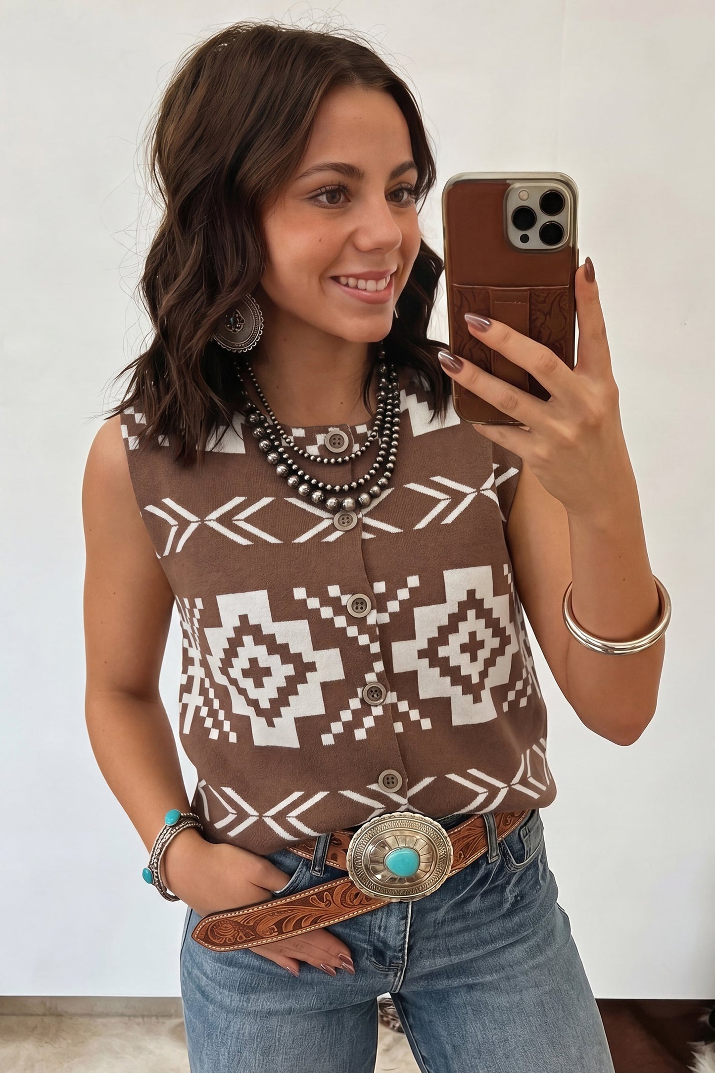 Southwestern Aztec Buttoned Sweater Vest