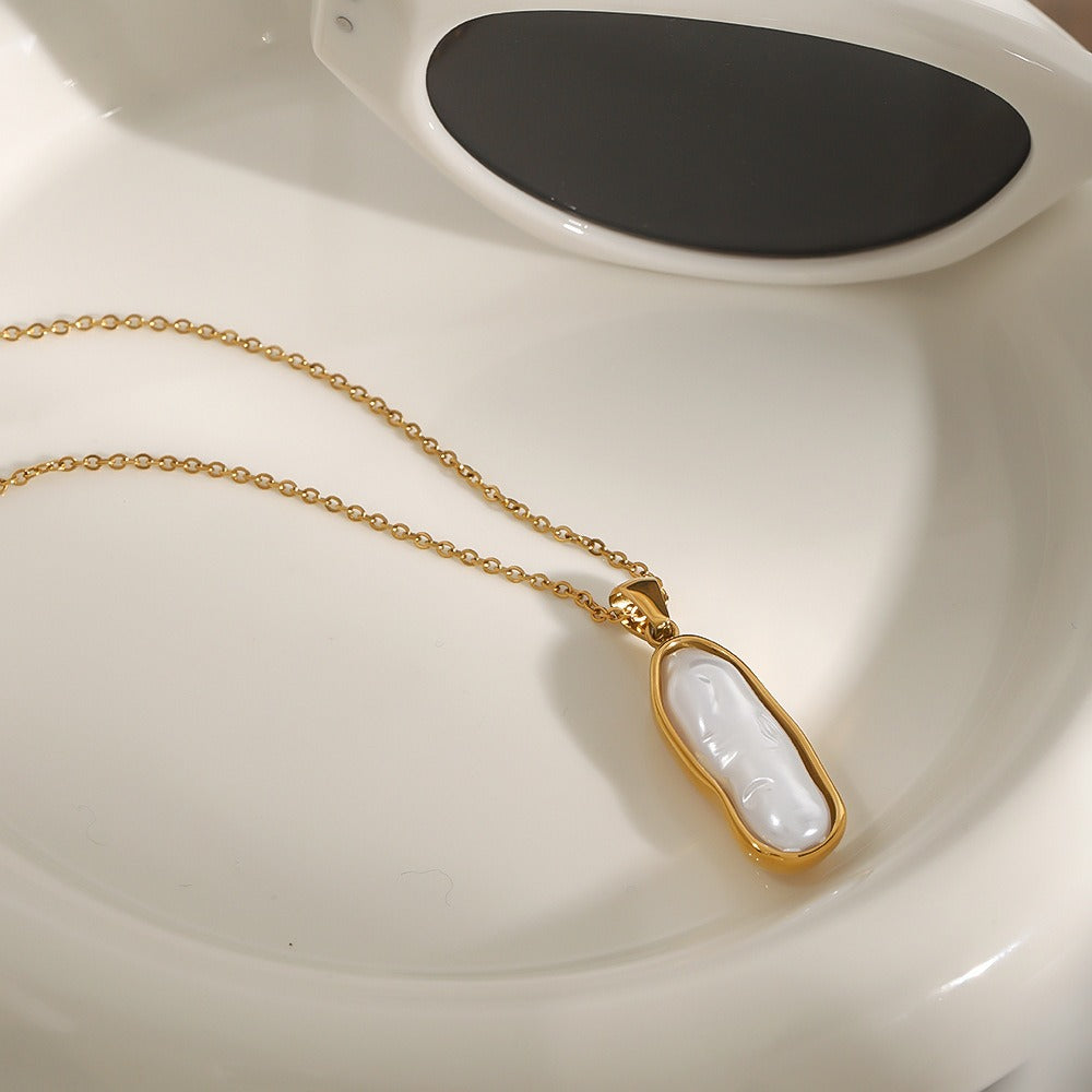 18K Gold Inlaid Irregular Pearl Pendant Necklace