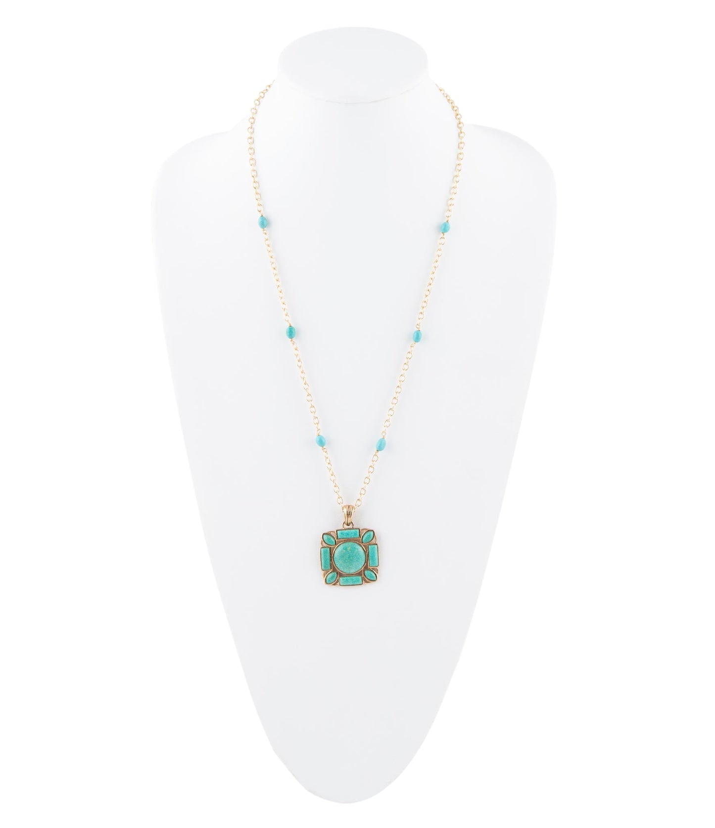 Squared Up Green Turquoise Pendant Necklace