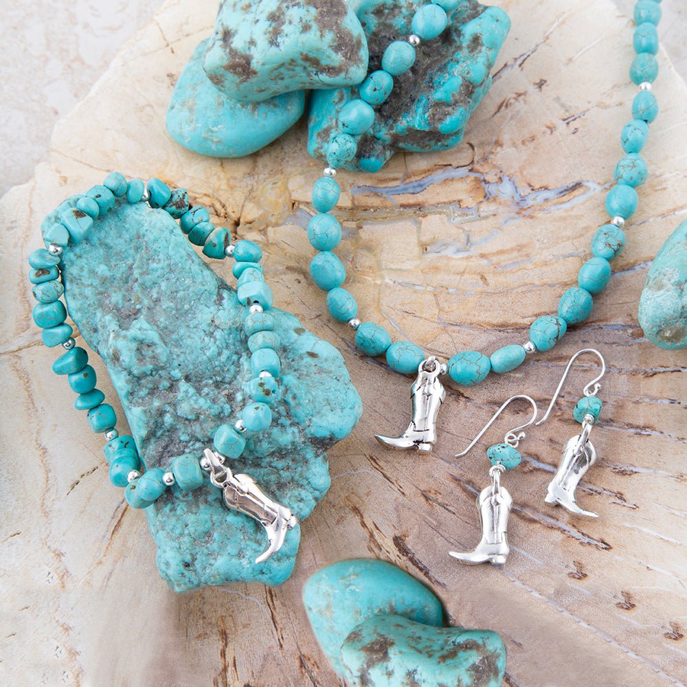 Sterling Silver Boot Charm and Blue Turquoise Earrings