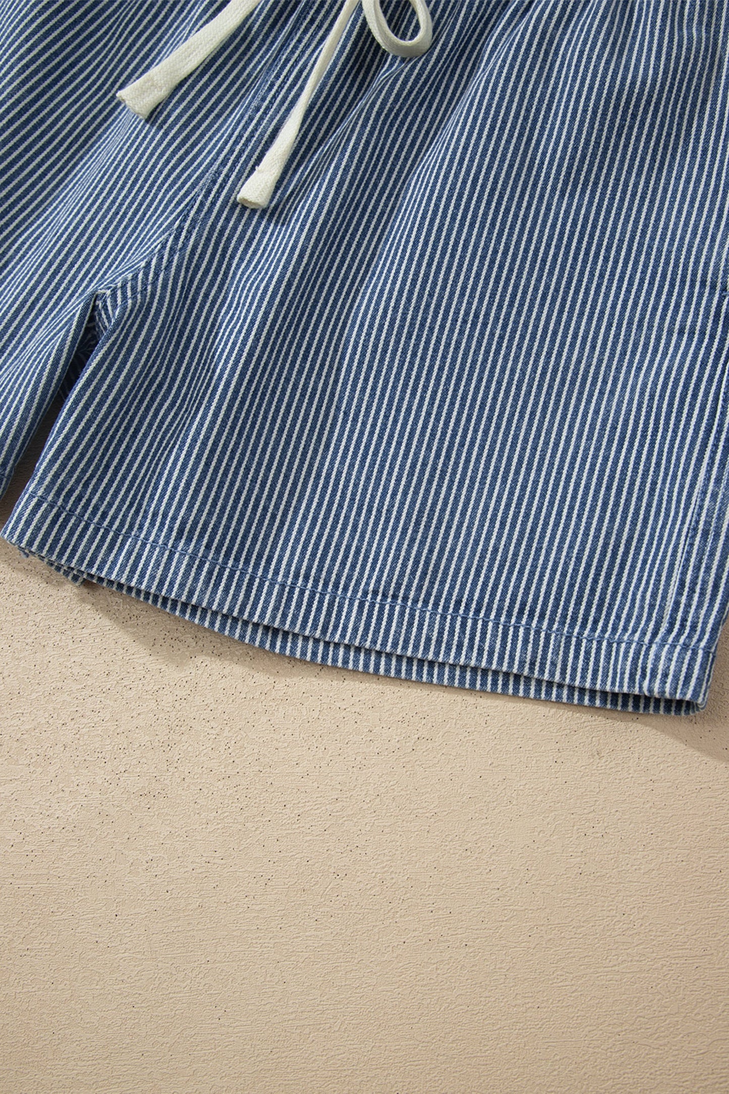 Stripe Denim Drawstring Elastic Waist Shorts