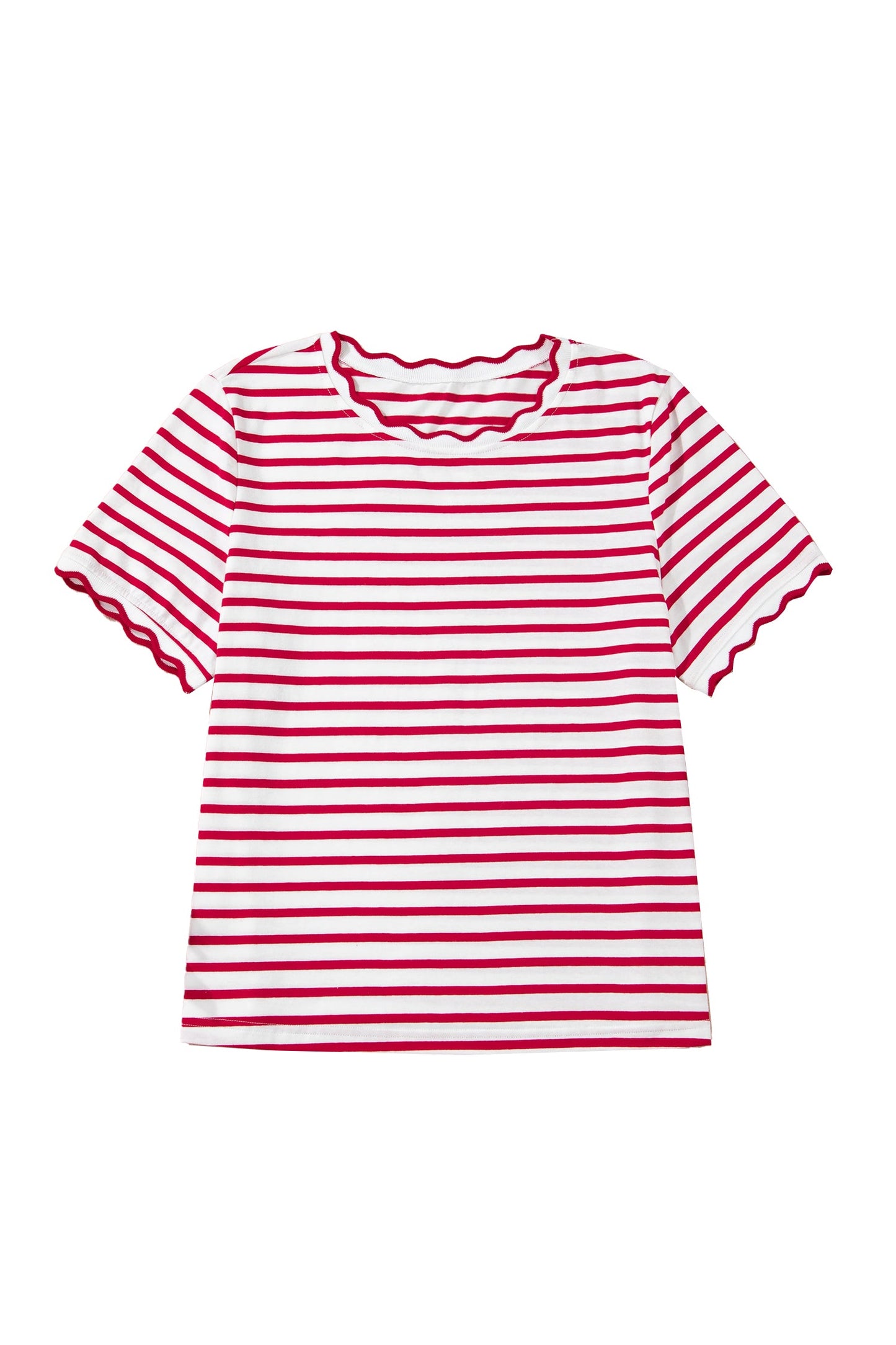 Stripe Scallop Trim Round Neck T-Shirt
