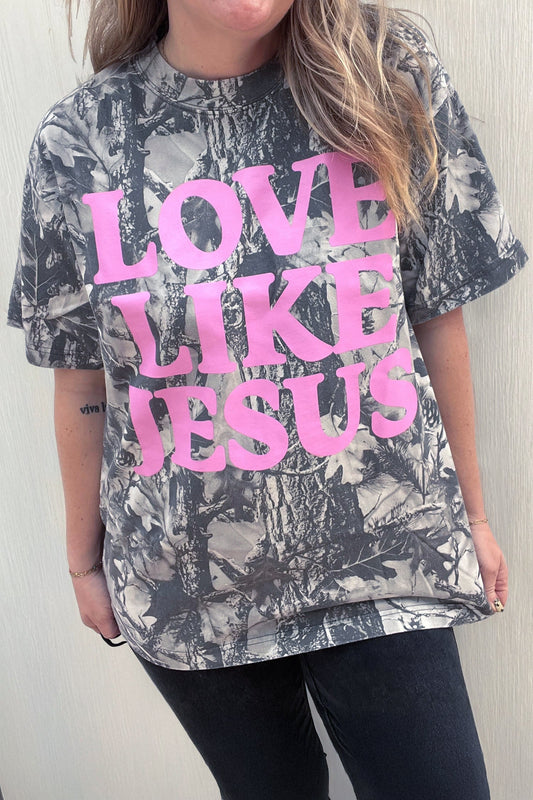Plus Size Woodland Camo LOVE LIKE JESUS T-Shirt