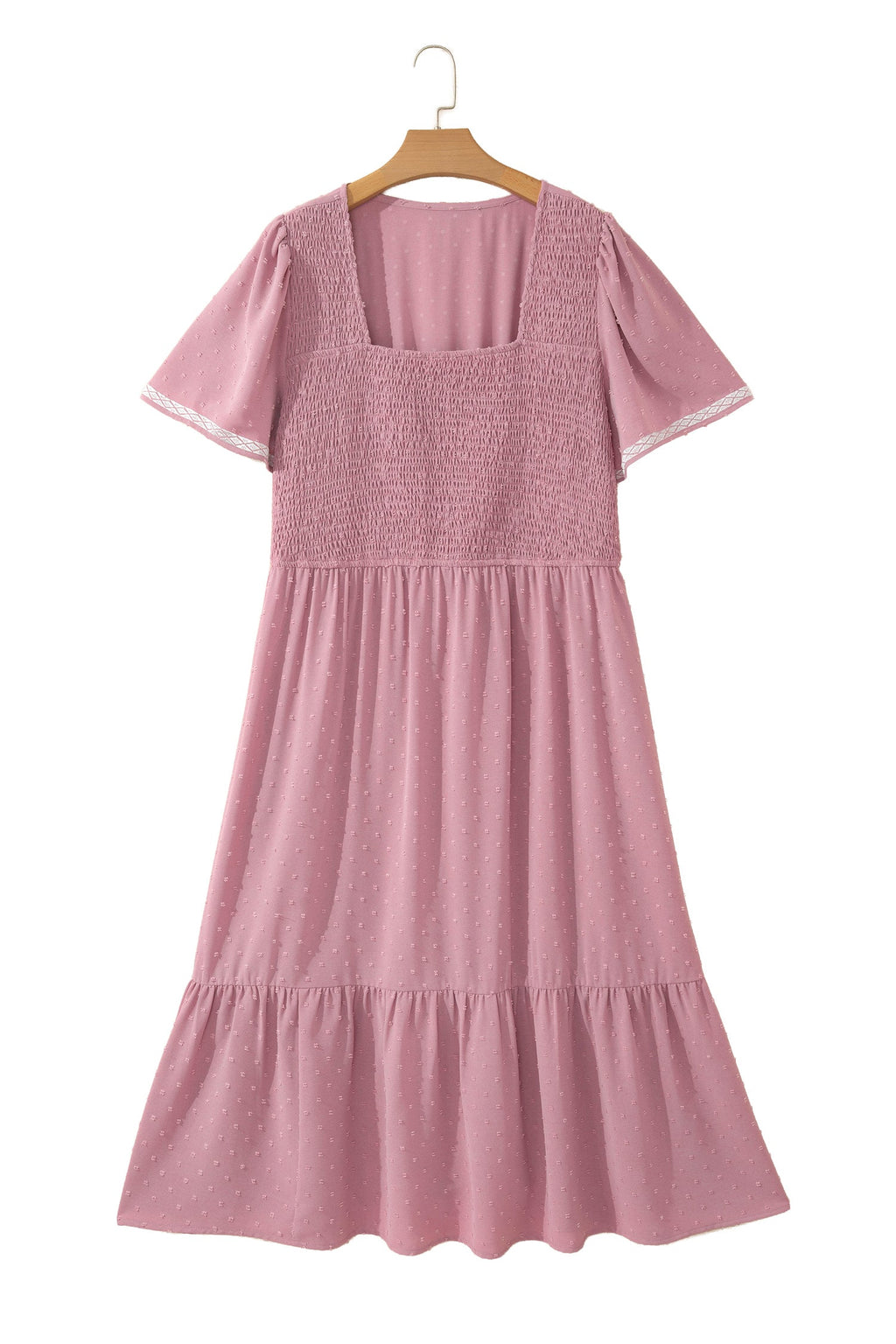 Plus Size Swiss Dot Smocked Flowy Midi Dress