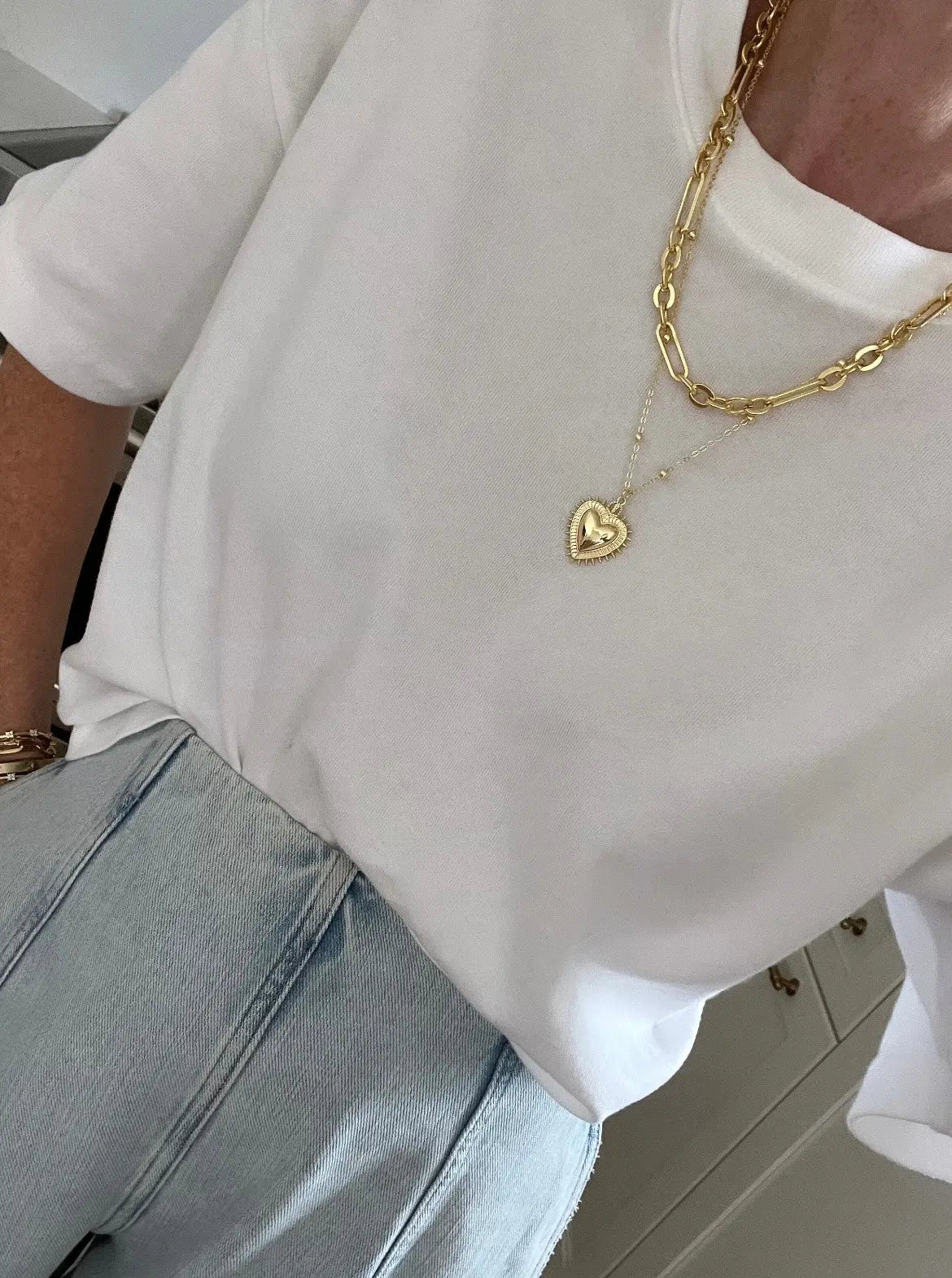 Sacred Heart Double Chain Necklace - 18k Gold Plated