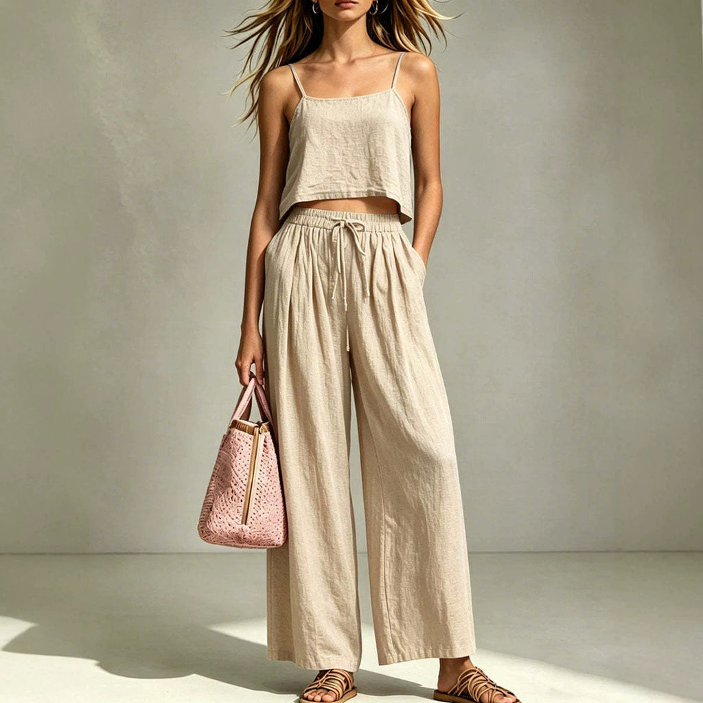 Women's Camisole & Wide-Leg Pants Two-Piece Set – Casual Summer