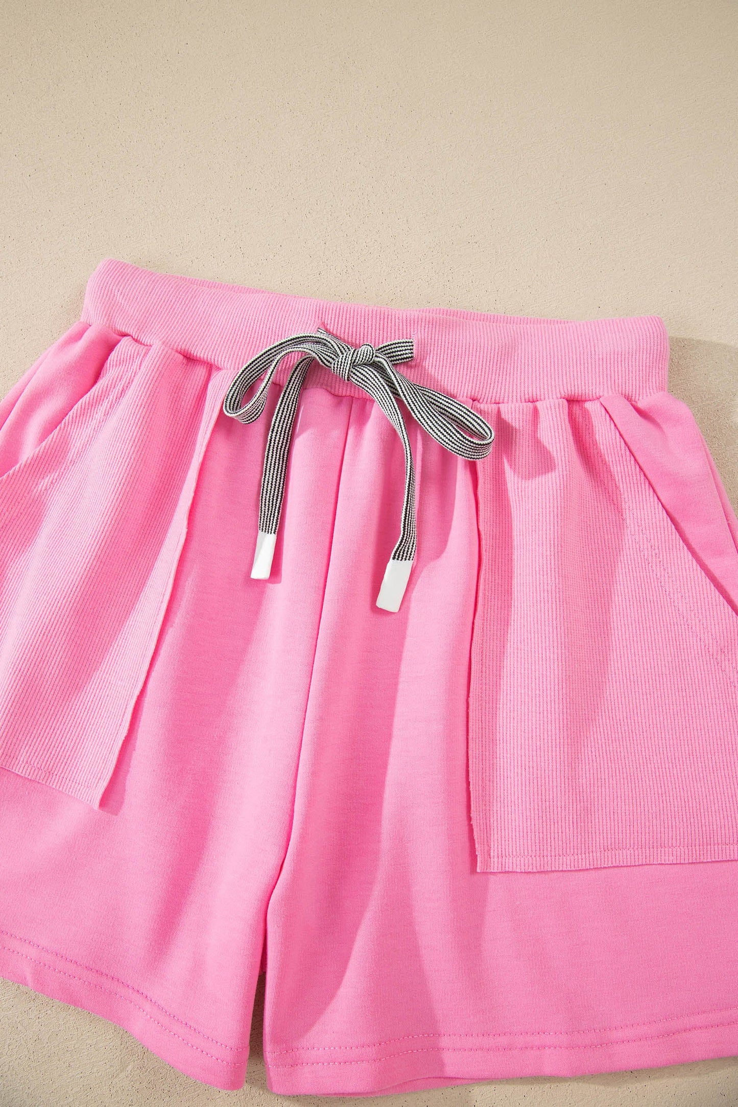 Solid V-Neck Short Sleeve Top & Drawstring Shorts Set