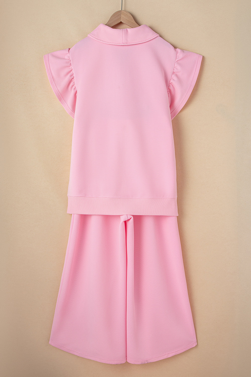 Textured Ruffle Half Zip Top and Pants Set
