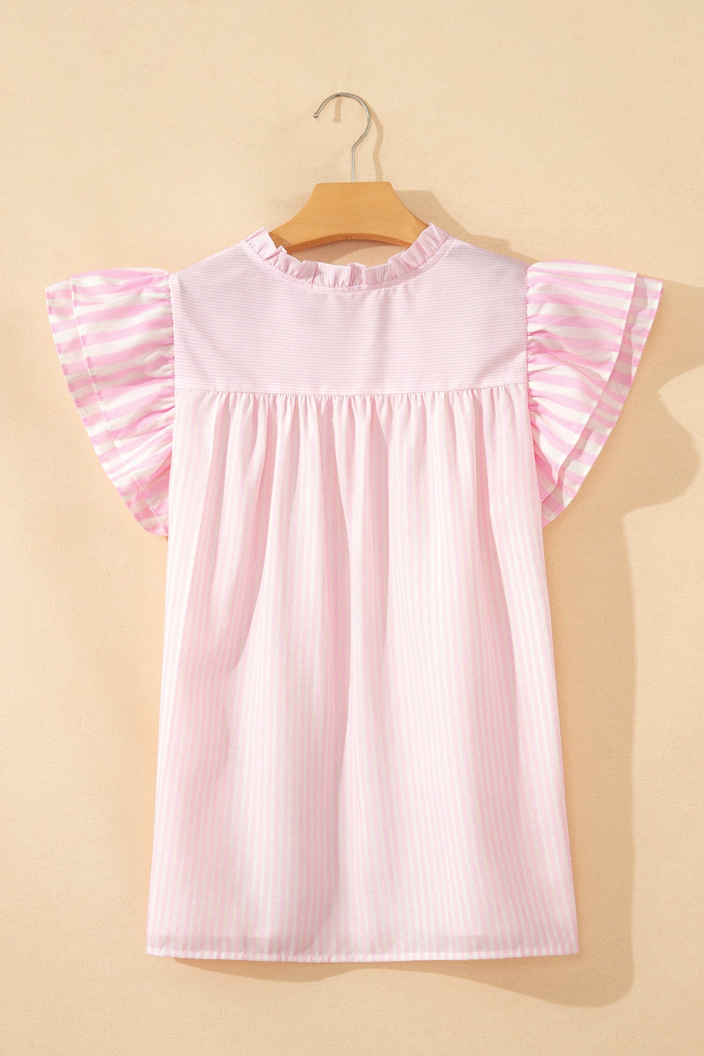Stripe Contrast Trim V-Neck Flutter Sleeve Blouse