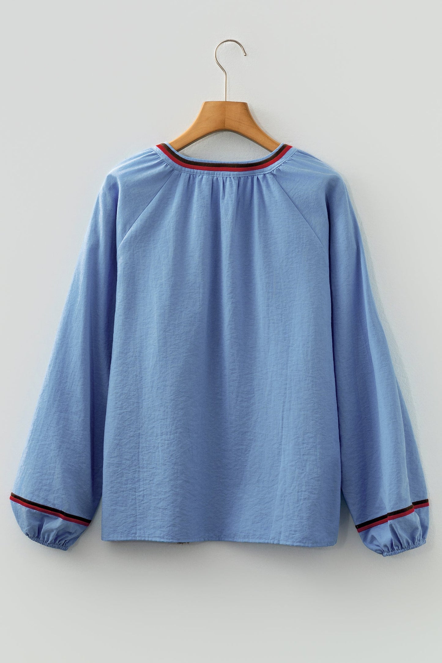 Floral Embroidered Tassel-Tie Puff Sleeve Blouse