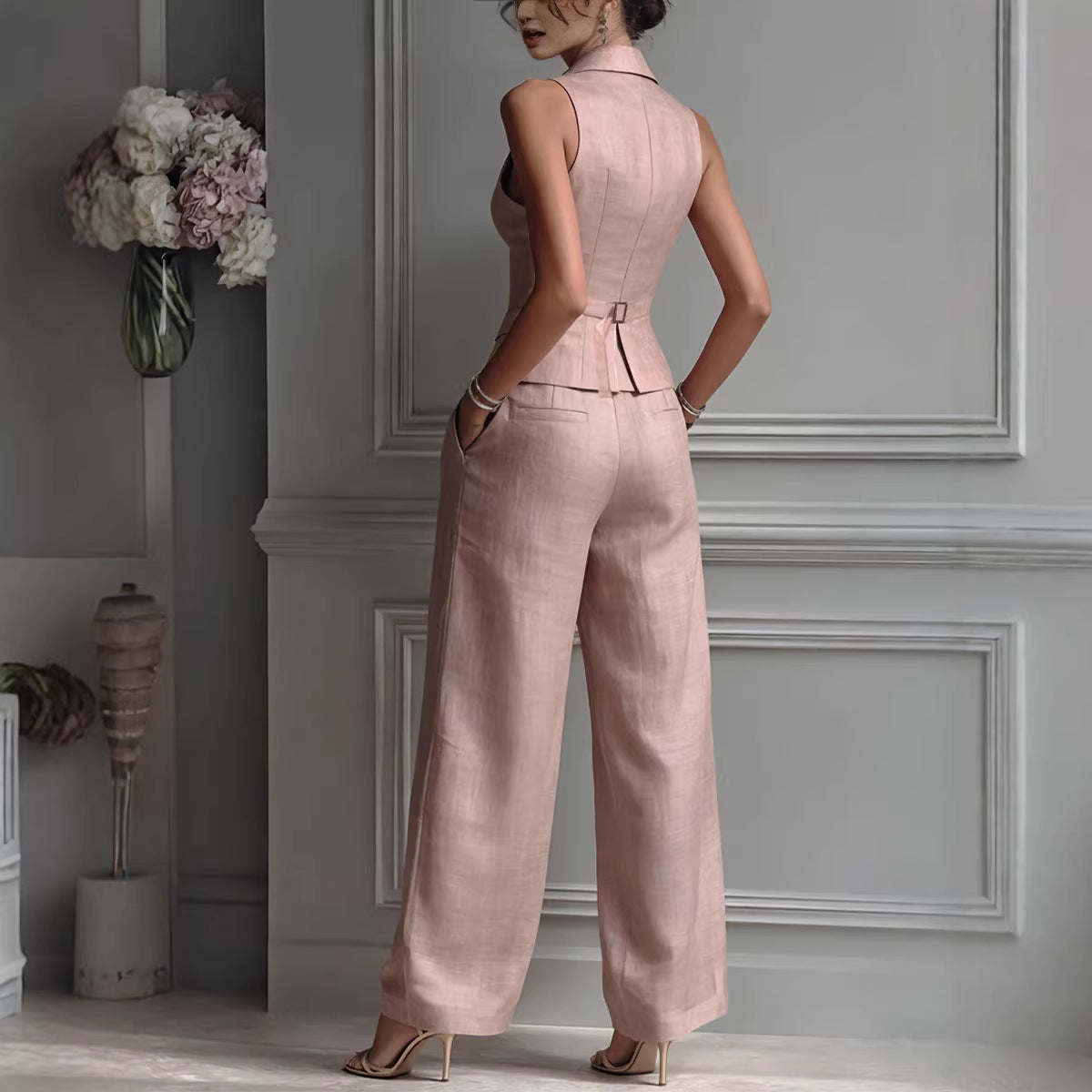 Women's Single-Breasted Sleeveless Vest & Pants Two-Piece Set
