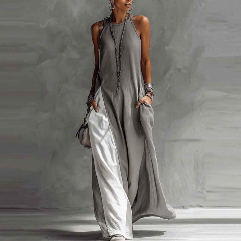 Women's Sleeveless Off-Shoulder Loose Maxi Dress with Pockets