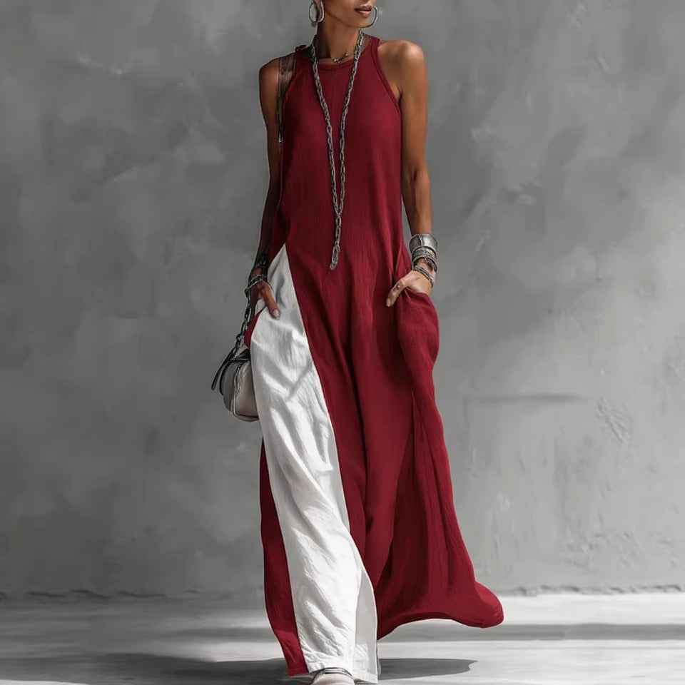 Women's Sleeveless Off-Shoulder Loose Maxi Dress with Pockets