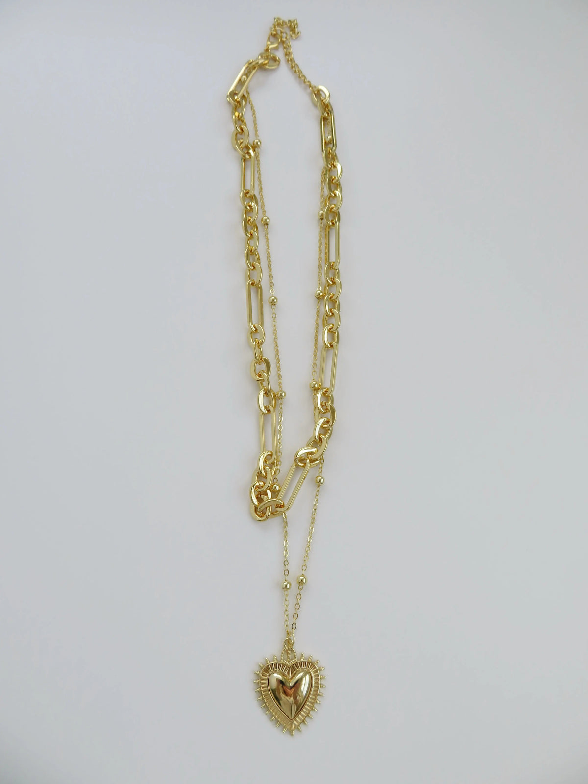 Sacred Heart Double Chain Necklace - 18k Gold Plated