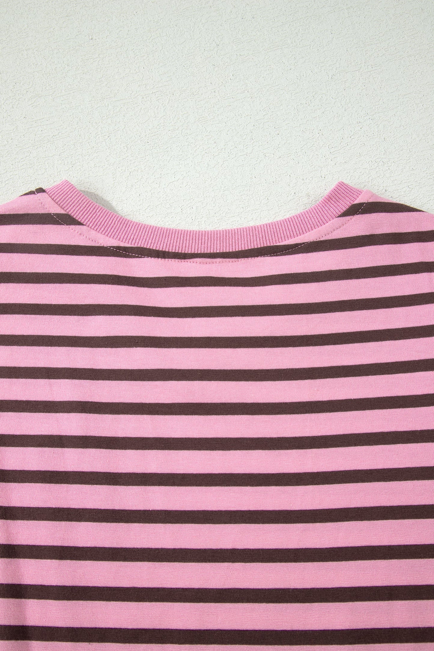 Stripe Ribbed Trim V-Neck Puff Sleeve Top