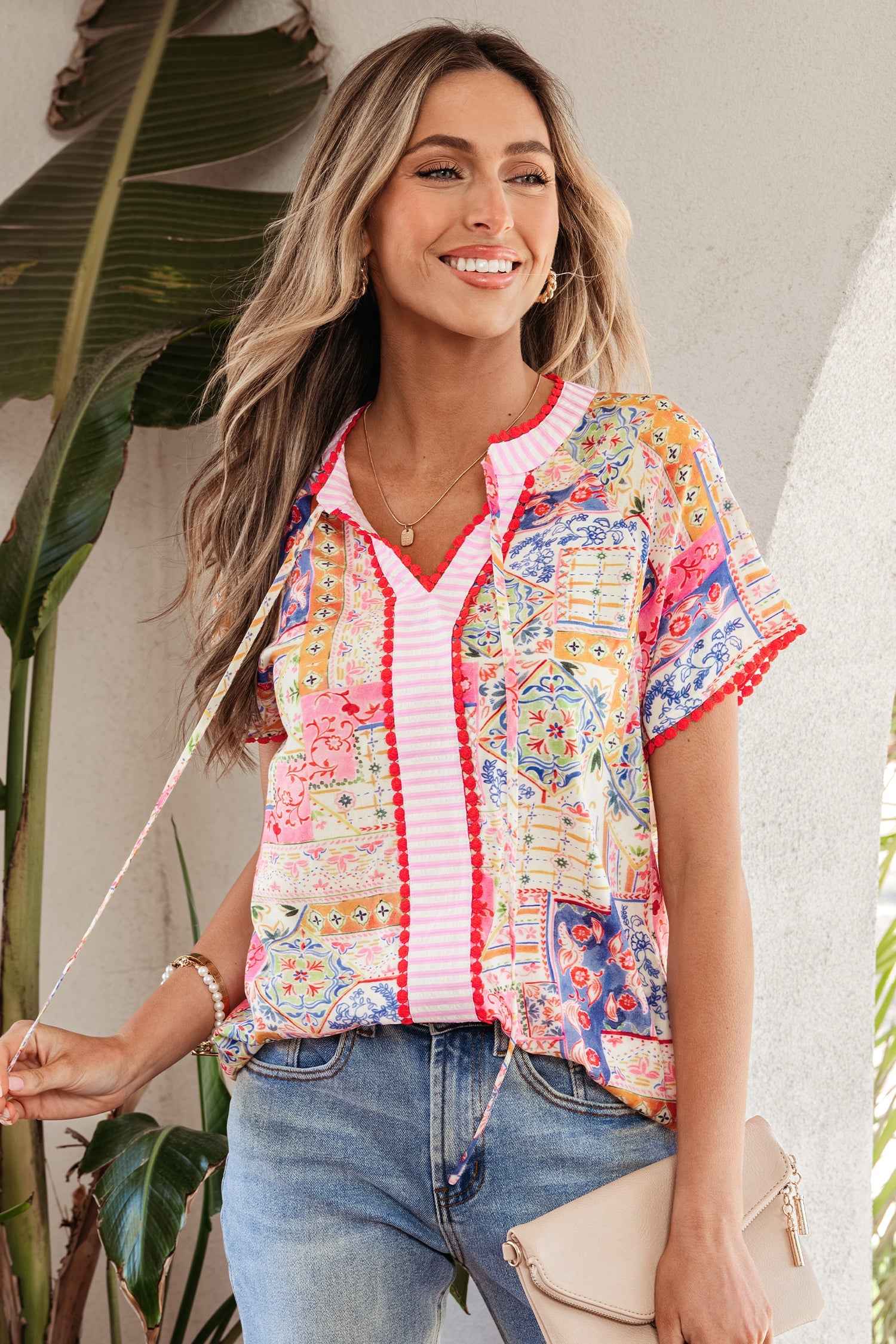 Deborah Print Short Sleeve Blouse