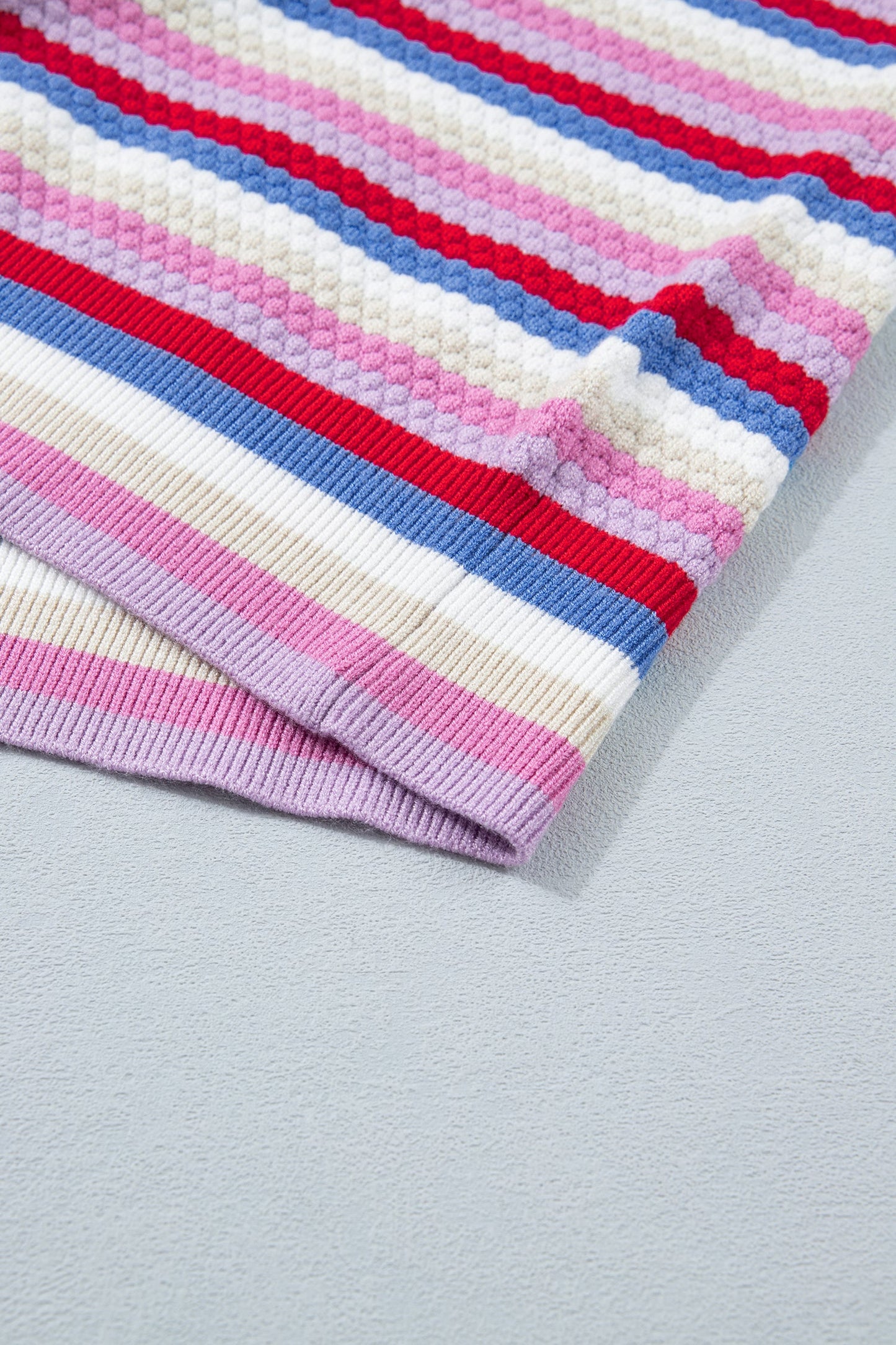 Stripe Textured Knit Short Sleeve Sweater