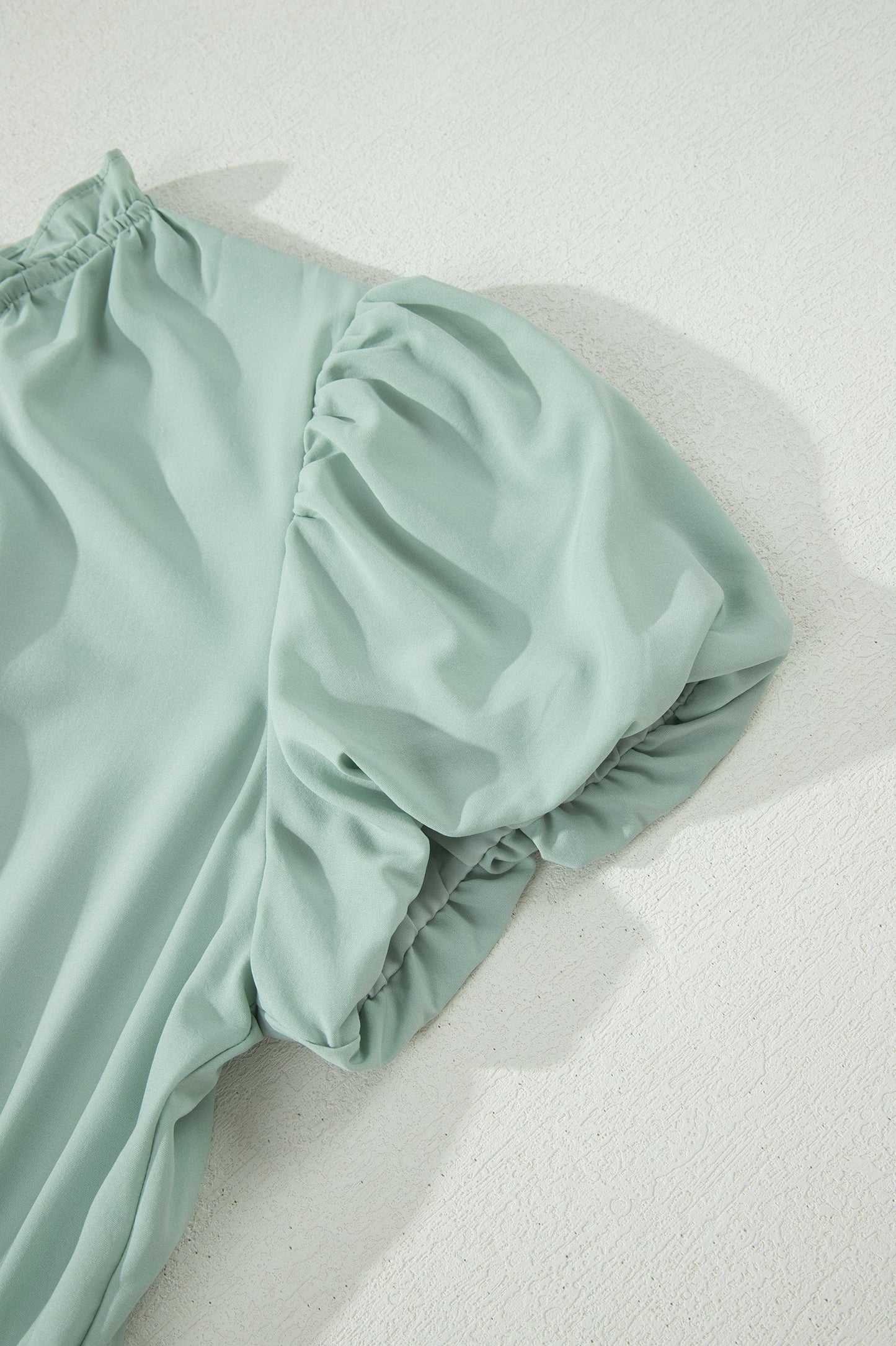 Solid V-Neck Short Puff Sleeve Tiered Maxi Dress
