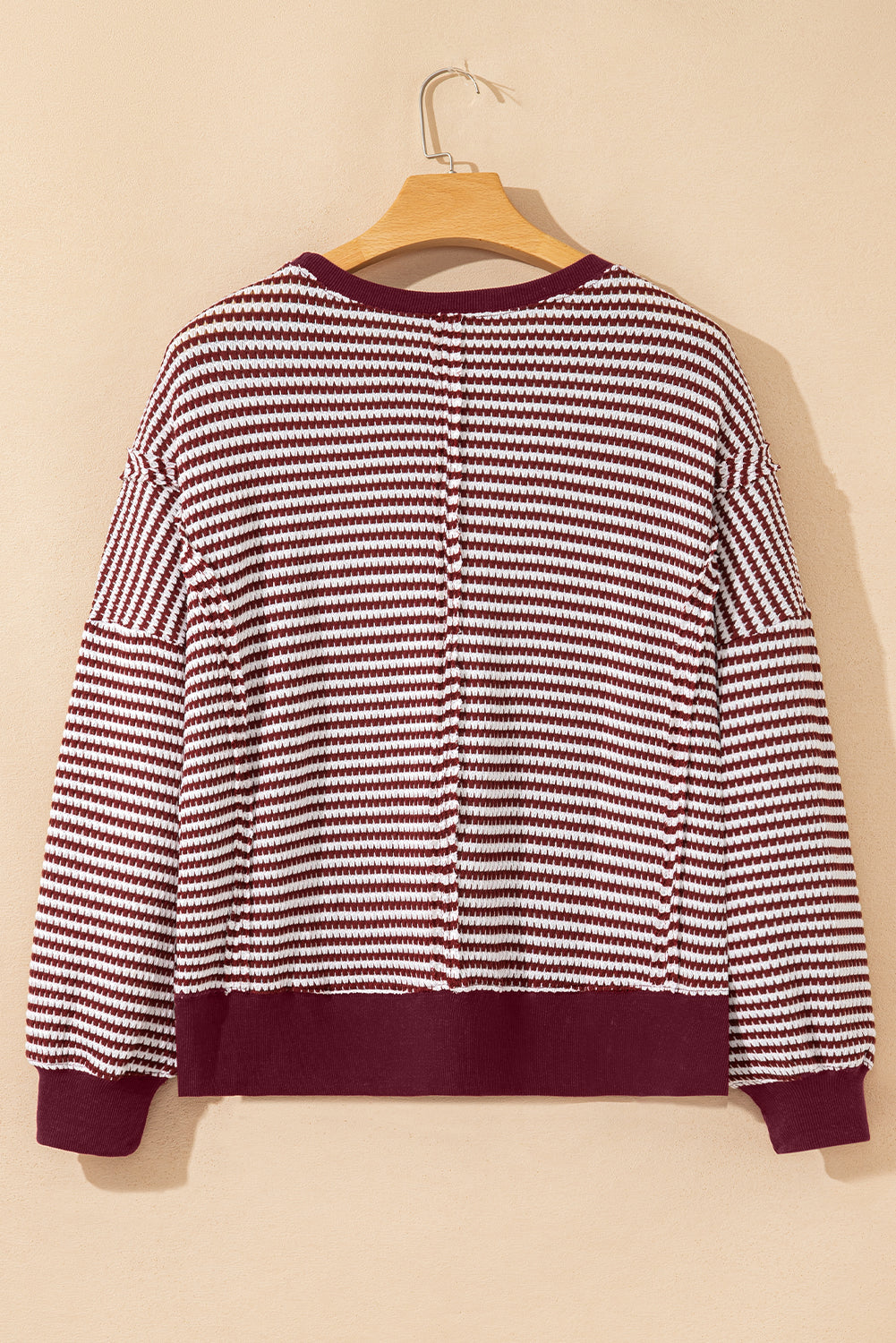 Stripe Ribbed Trim Drop Shoulder Top
