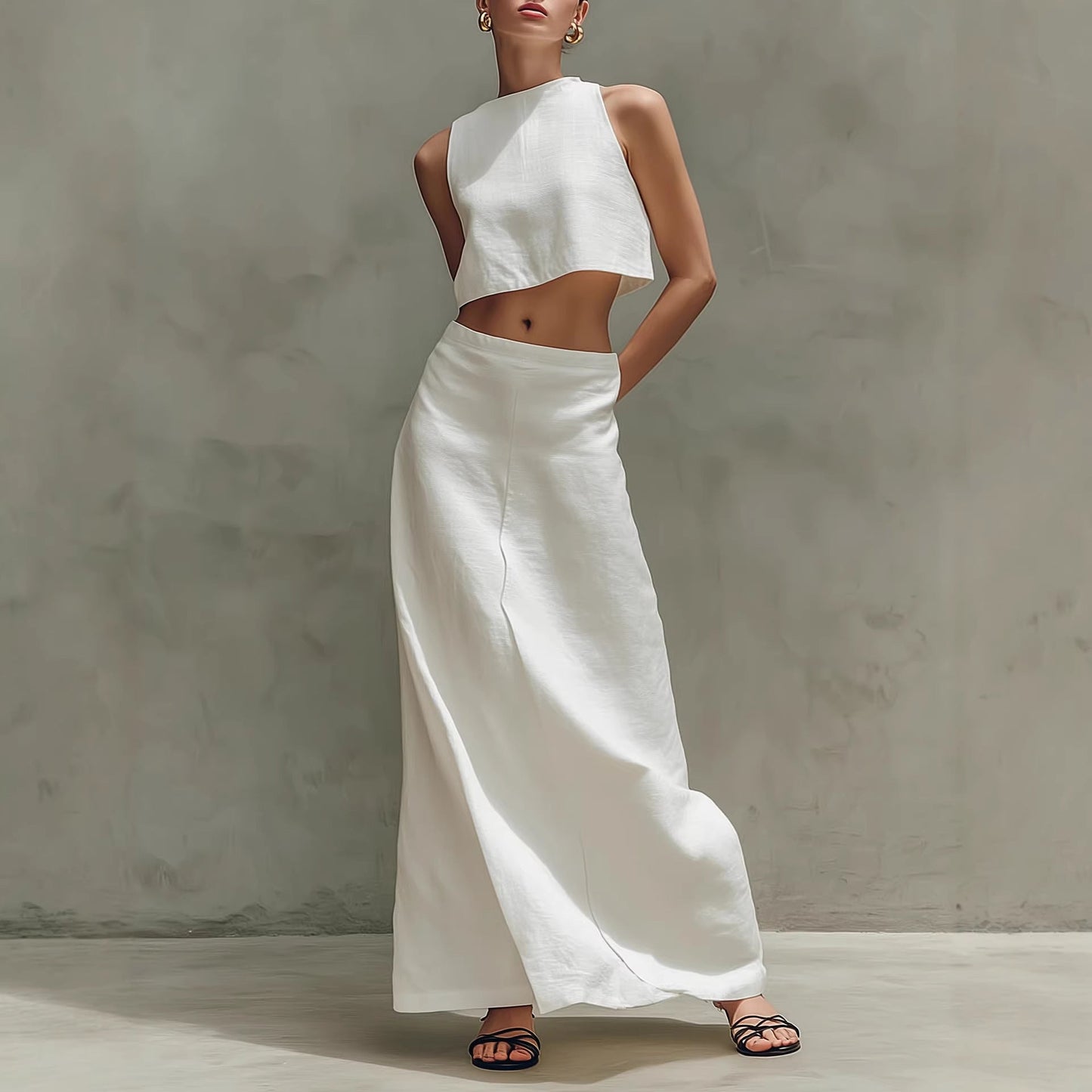 Women's Sleeveless Slimming Maxi Skirt Two-piece Set
