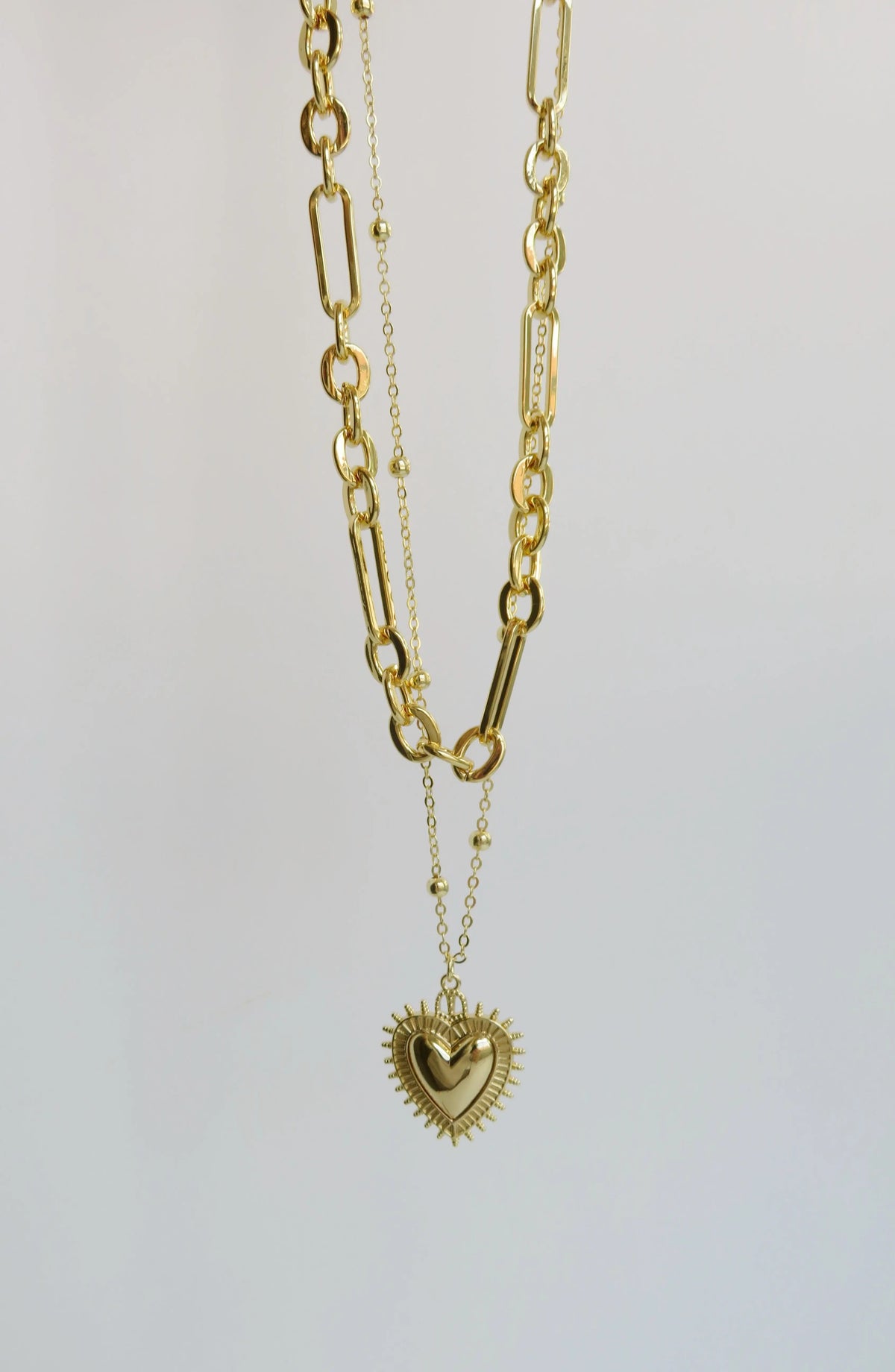 Sacred Heart Double Chain Necklace - 18k Gold Plated