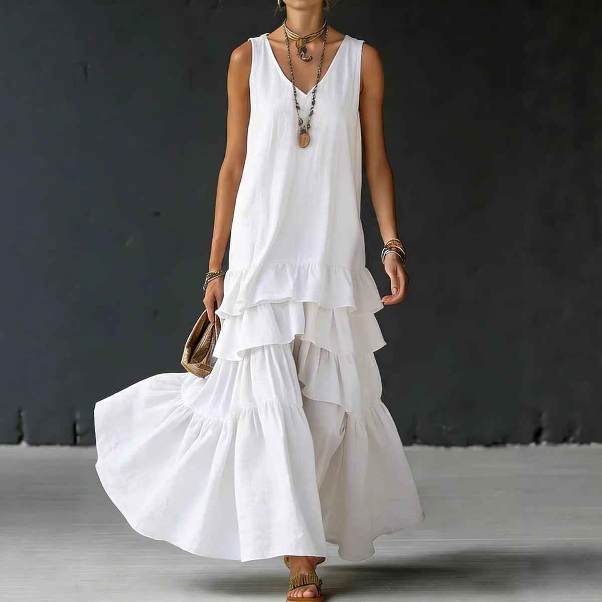 Women's Ice Silk Sleeveless Loose Maxi Dress – 6 Colors S–5XL