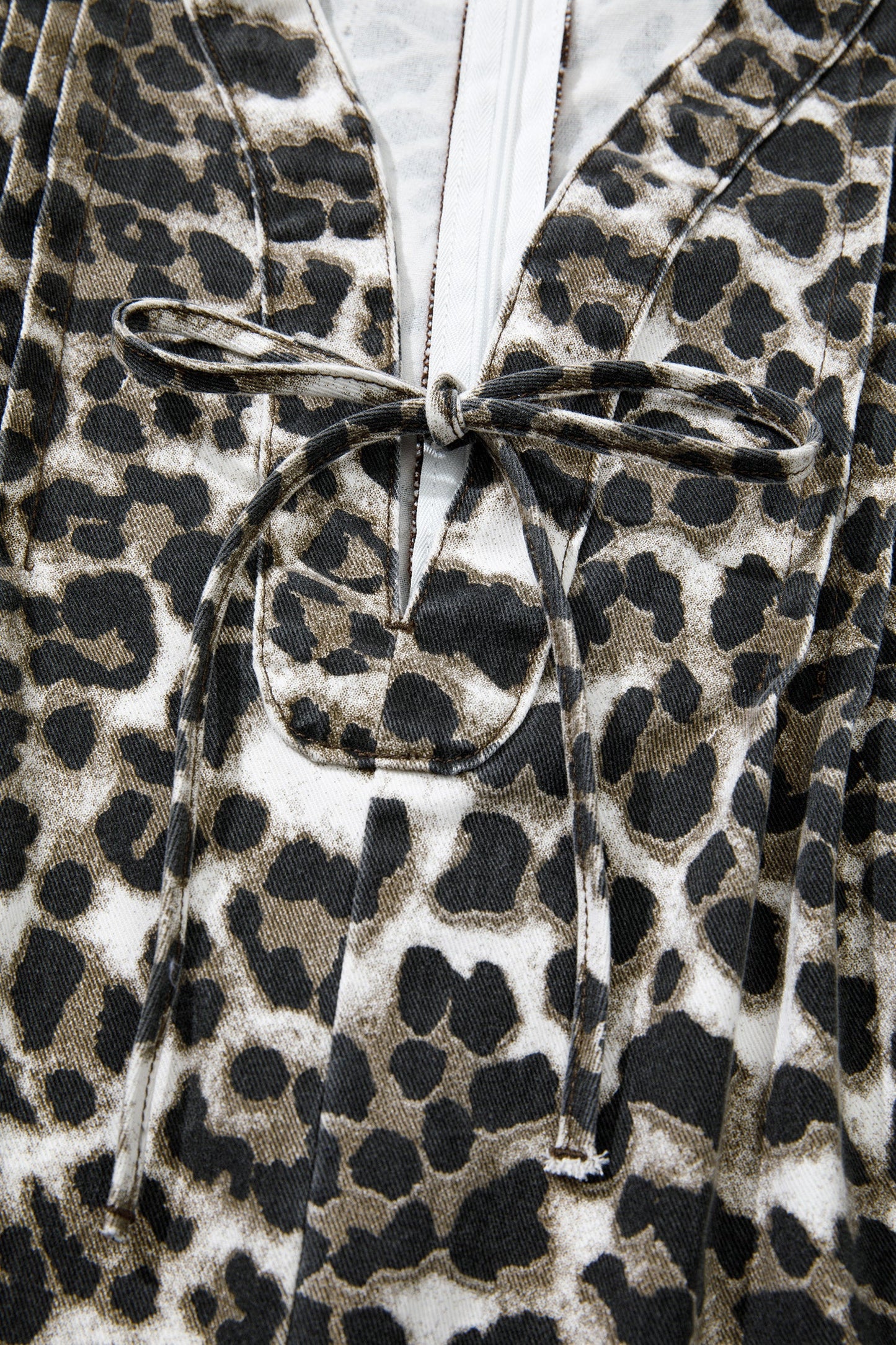 Leopard Denim Pleated Sleeveless Romper