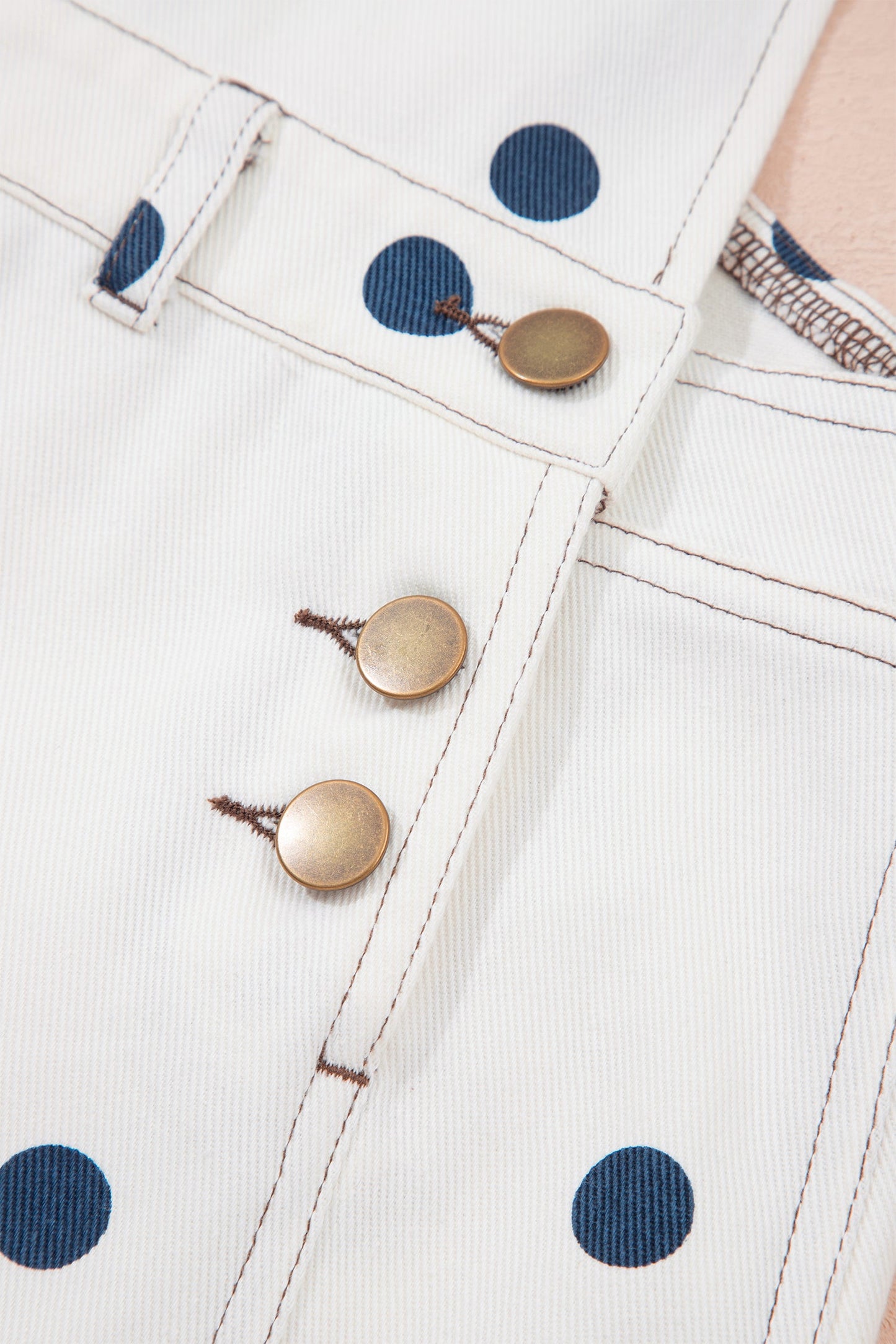 Polka Dot Denim Barrel Leg Overalls Jumpsuit
