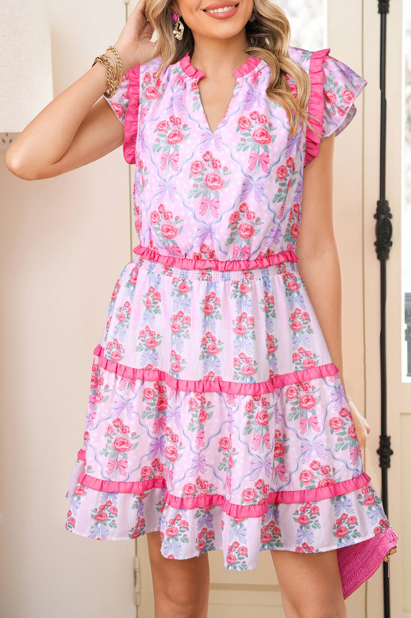 Floral Ruffle Tiered Sleeveless Mini Dress