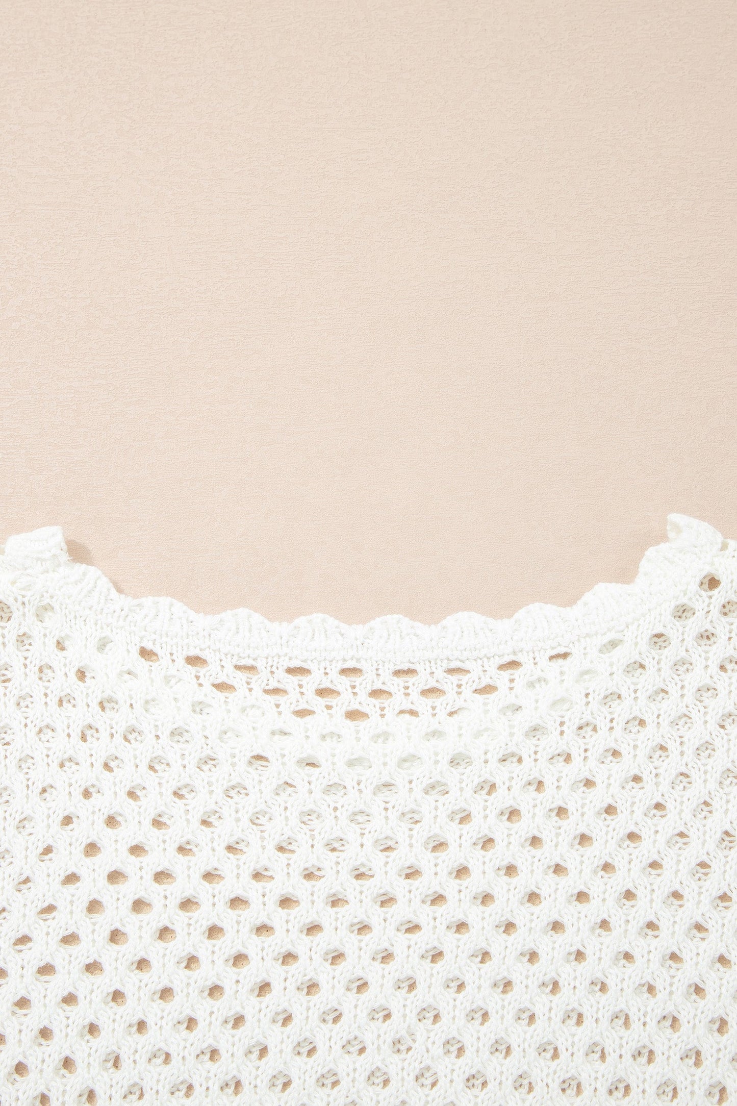 Scalloped Trim Hollow Out Knit Long Sleeve Top