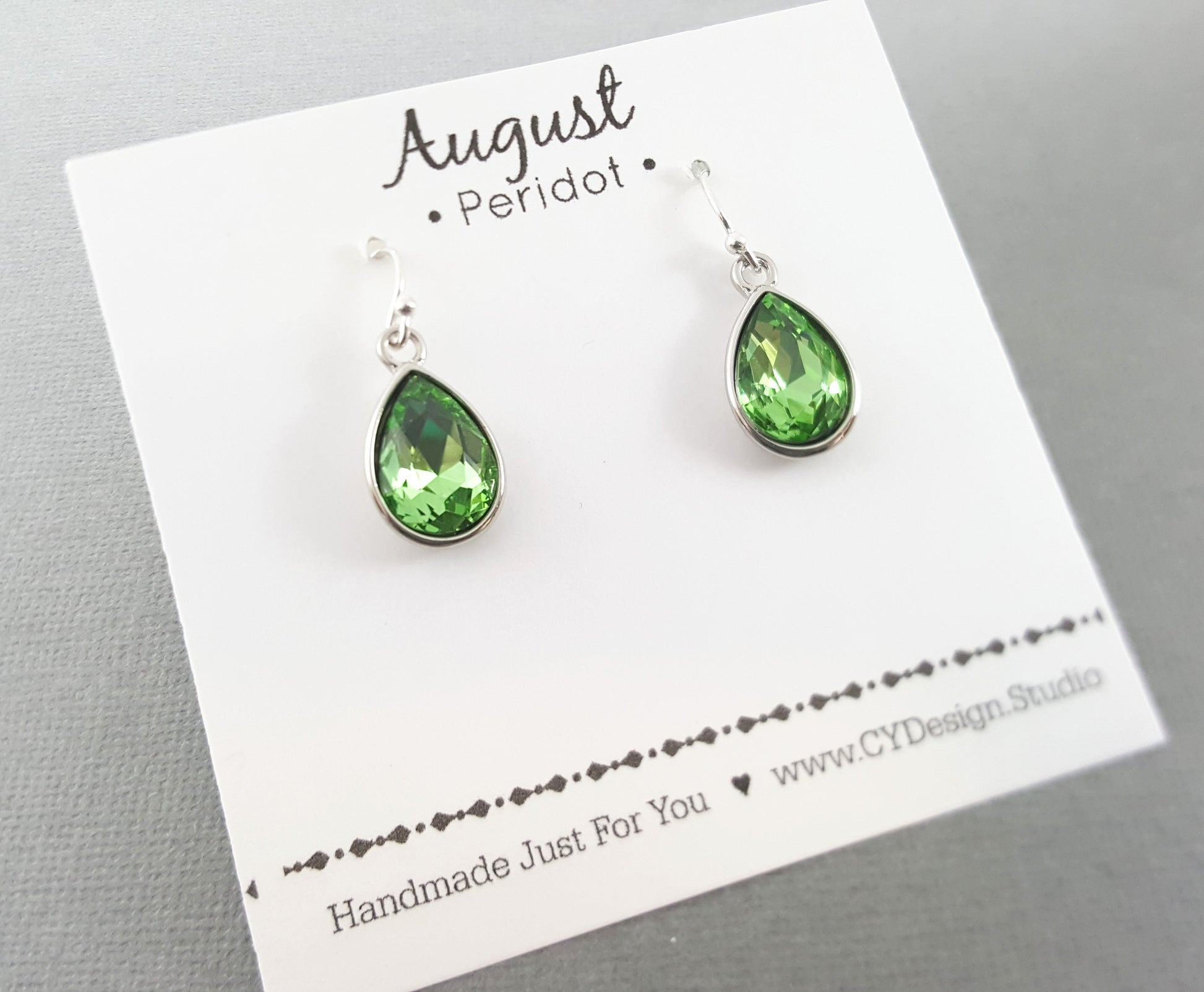 Peridot Crystal Teardrop Earrings Sterling Silver Ear Wires