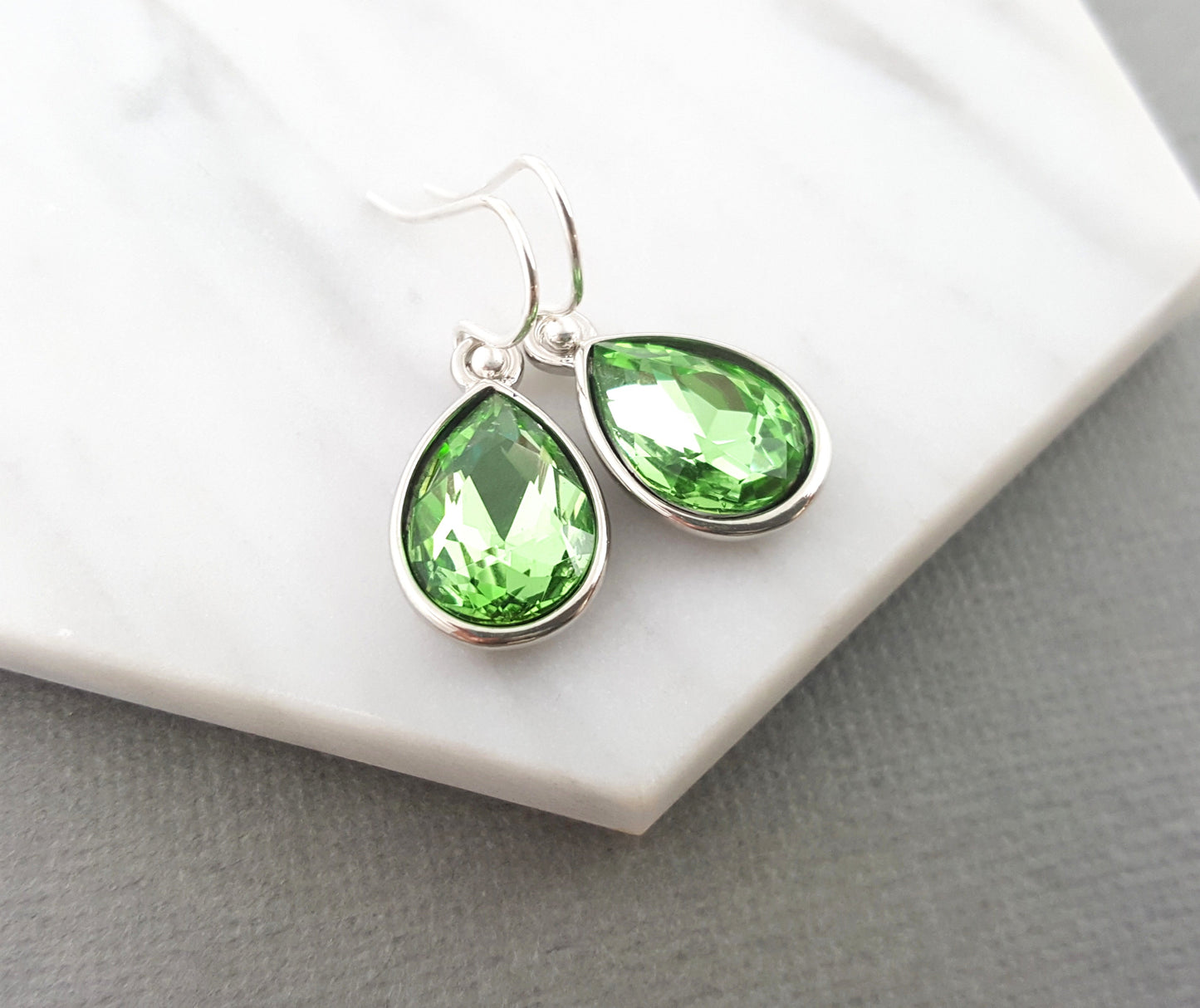 Peridot Crystal Teardrop Earrings Sterling Silver Ear Wires