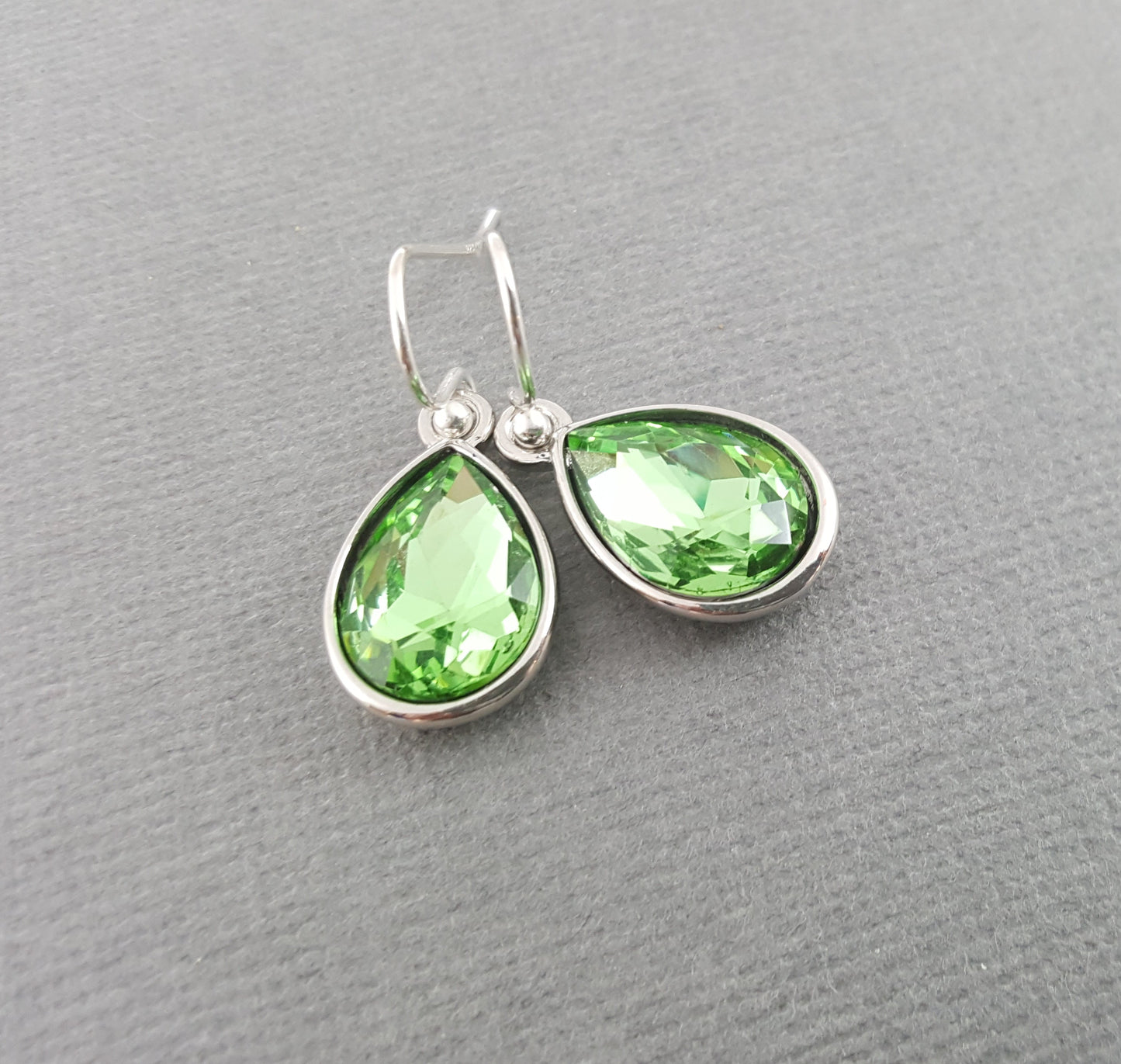 Peridot Crystal Teardrop Earrings Sterling Silver Ear Wires