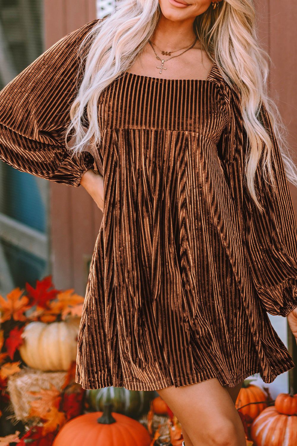 Velvet Tie-Back Square Neck Babydoll Dress