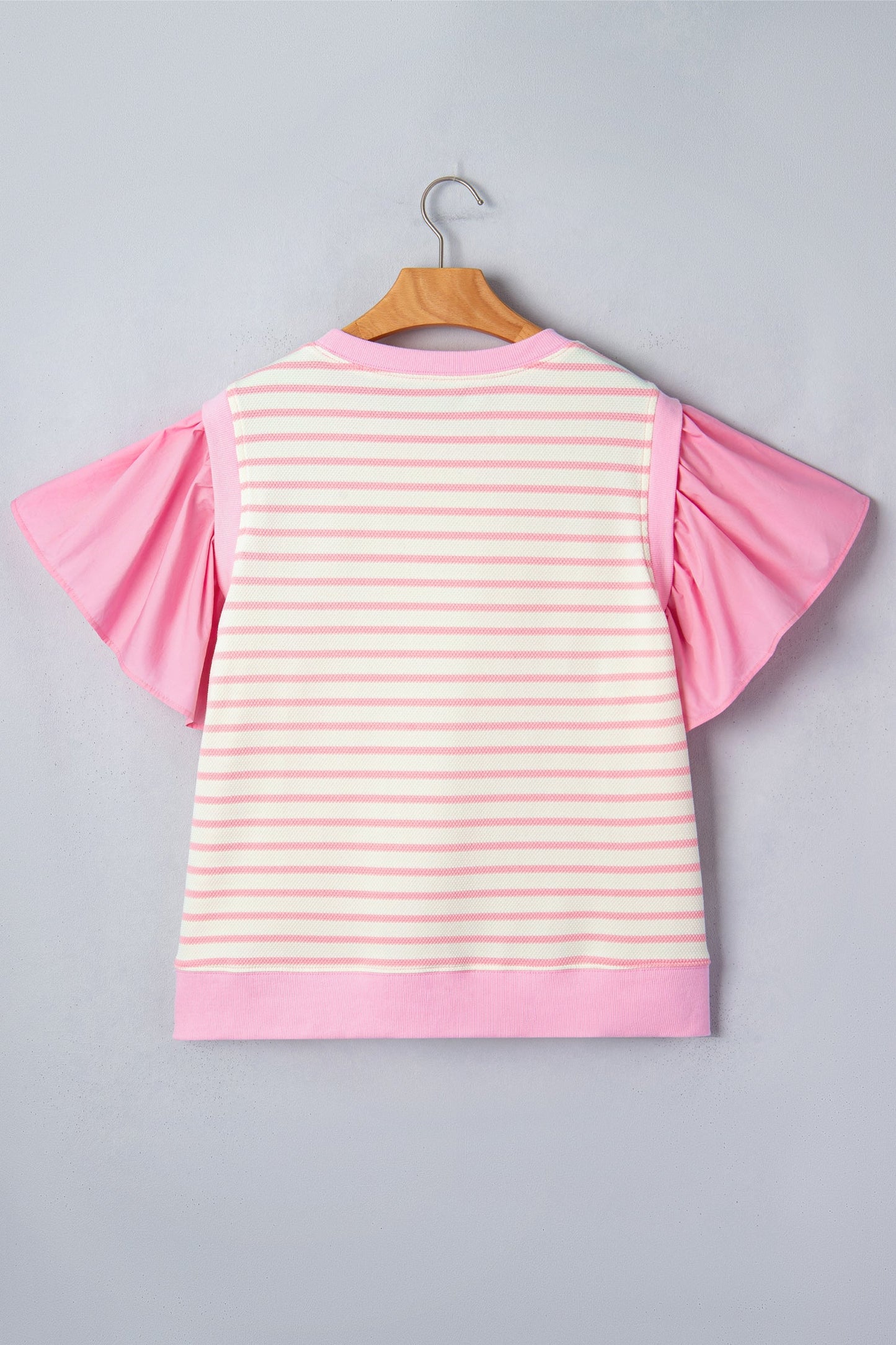 Stripe Patchwork Ruffle Short Sleeve Blouse