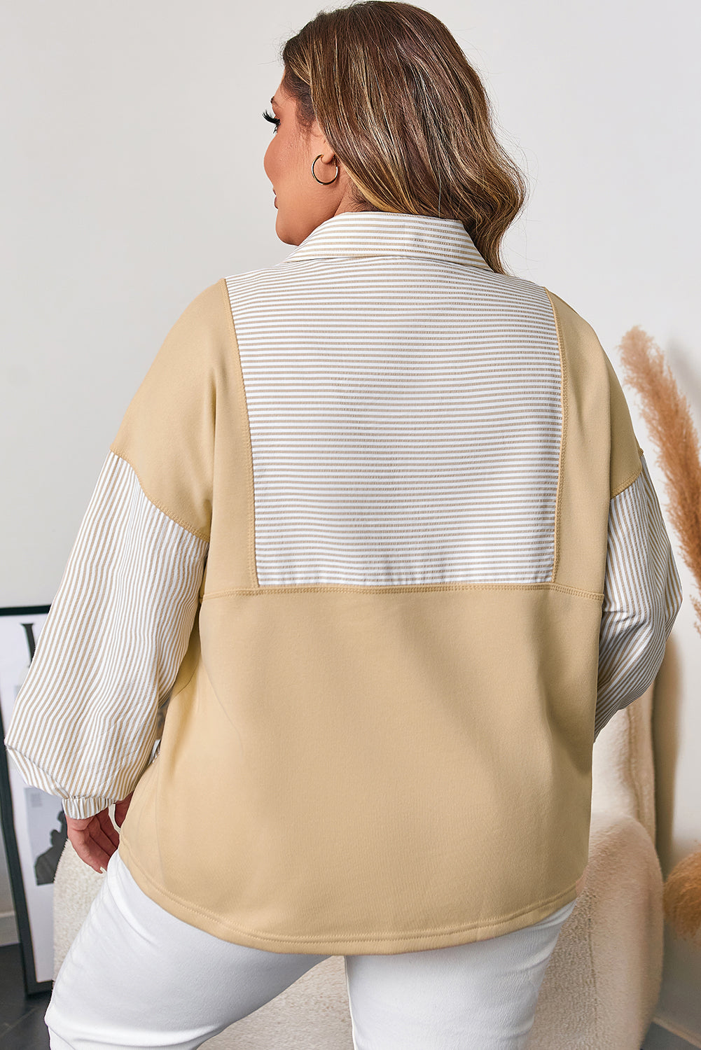 Plus Size Stripe Patchwork Half-Zip Sweatshirt