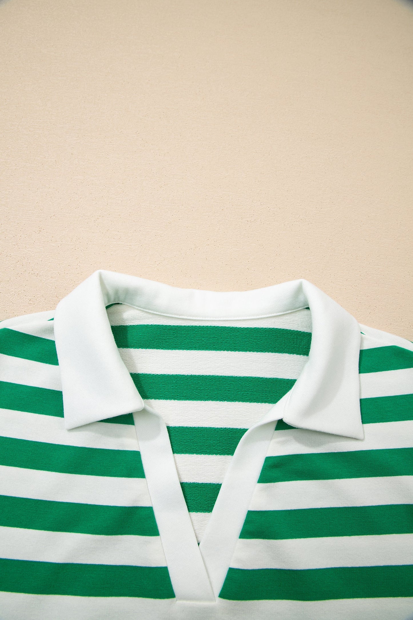Stripe Collar V-Neck Ruffle Short Sleeve Blouse