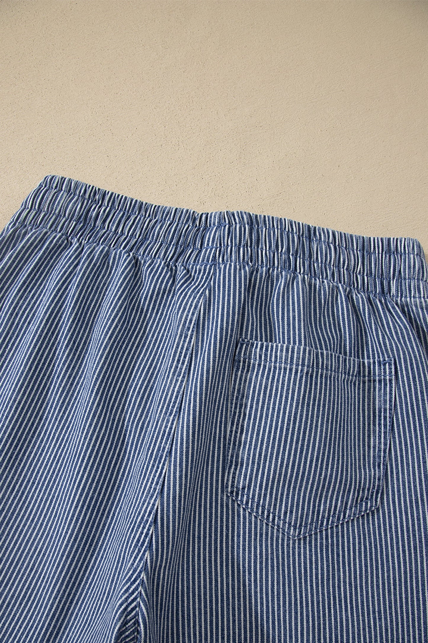 Stripe Denim Drawstring Elastic Waist Shorts