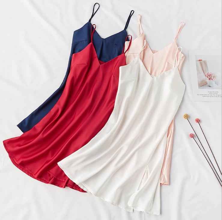 Silky Elegant Night Dress Slips Multicolors - Short